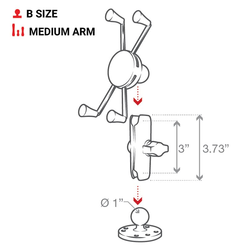 RAM MOUNTS X-Grip Large Phone Mount with Drill-Down Base & Medium Arm RAM-B-138-UN10 - Secure Phone Holder for Motorcycles, Cars, and Boats