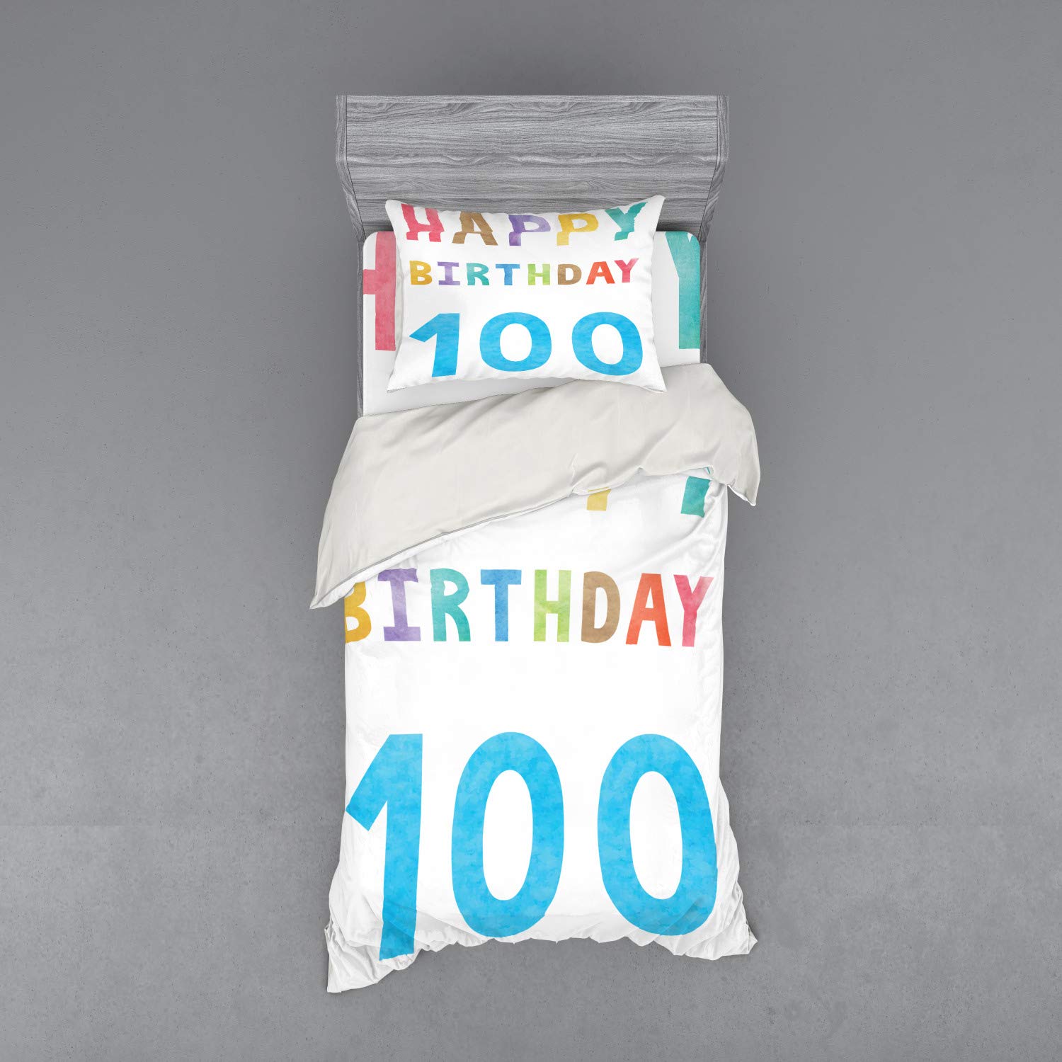 Ambesonne Vintage 100th Birthday Duvet Cover Set - 3 Piece Twin Size Bedding with Sham & Fitted Sheet - Abstract Grandparents Birthday Party Design - Perfect for Milestone Celebrations & Vintage Themed Bedrooms