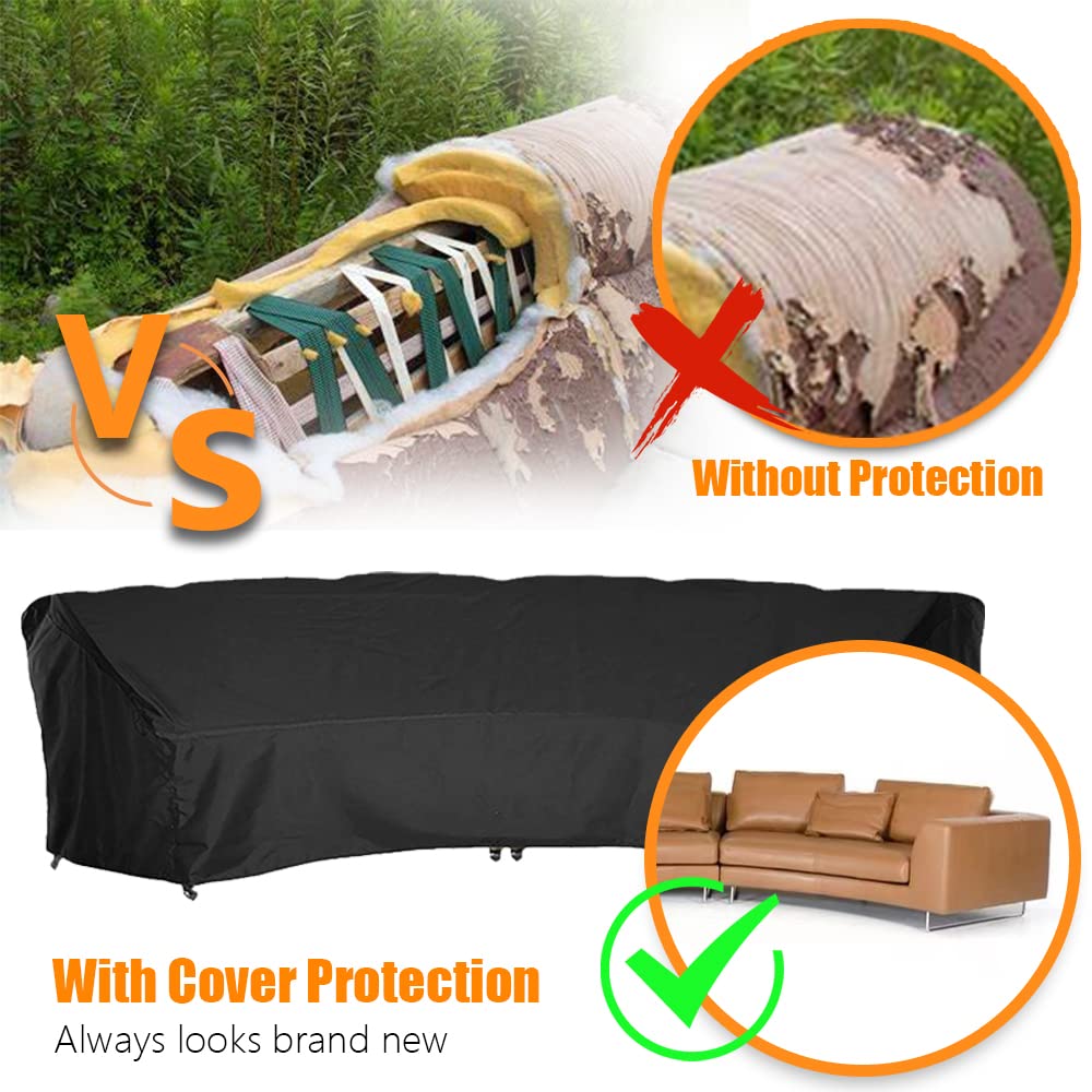 Waterproof Curved Sectional Sofa Cover - Half Moon Couch Protector with Windproof Elastic Cord for Outdoor Patio, Garden & Lawn Furniture | Perfect for Sectional Sofas, Outdoor Seating & Weather Protection