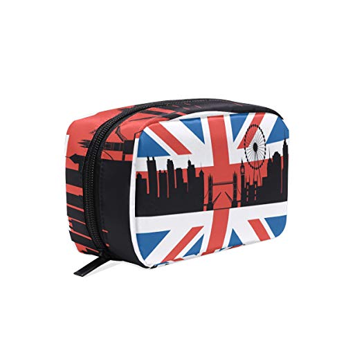 British Flag Makeup Bag - London Cityscape Design, Portable Travel Train Case & Toiletry Organizer, Multifunctional Storage Pouch for Cosmetics & Travel Essentials | Perfect for Vacation, Business Trips & Daily Use