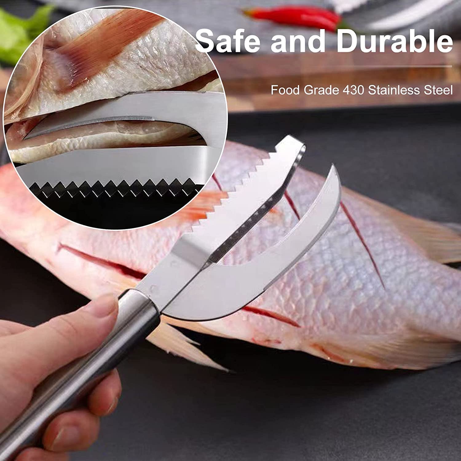 3-in-1 Stainless Steel Fish Scale Knife - Scraper, Digger & Cutter for Fish Cleaning | Professional Fish Scaler Remover & Kitchen Tool | Perfect for Home Cooking, Camping & Outdoor Fishing (1pc)
