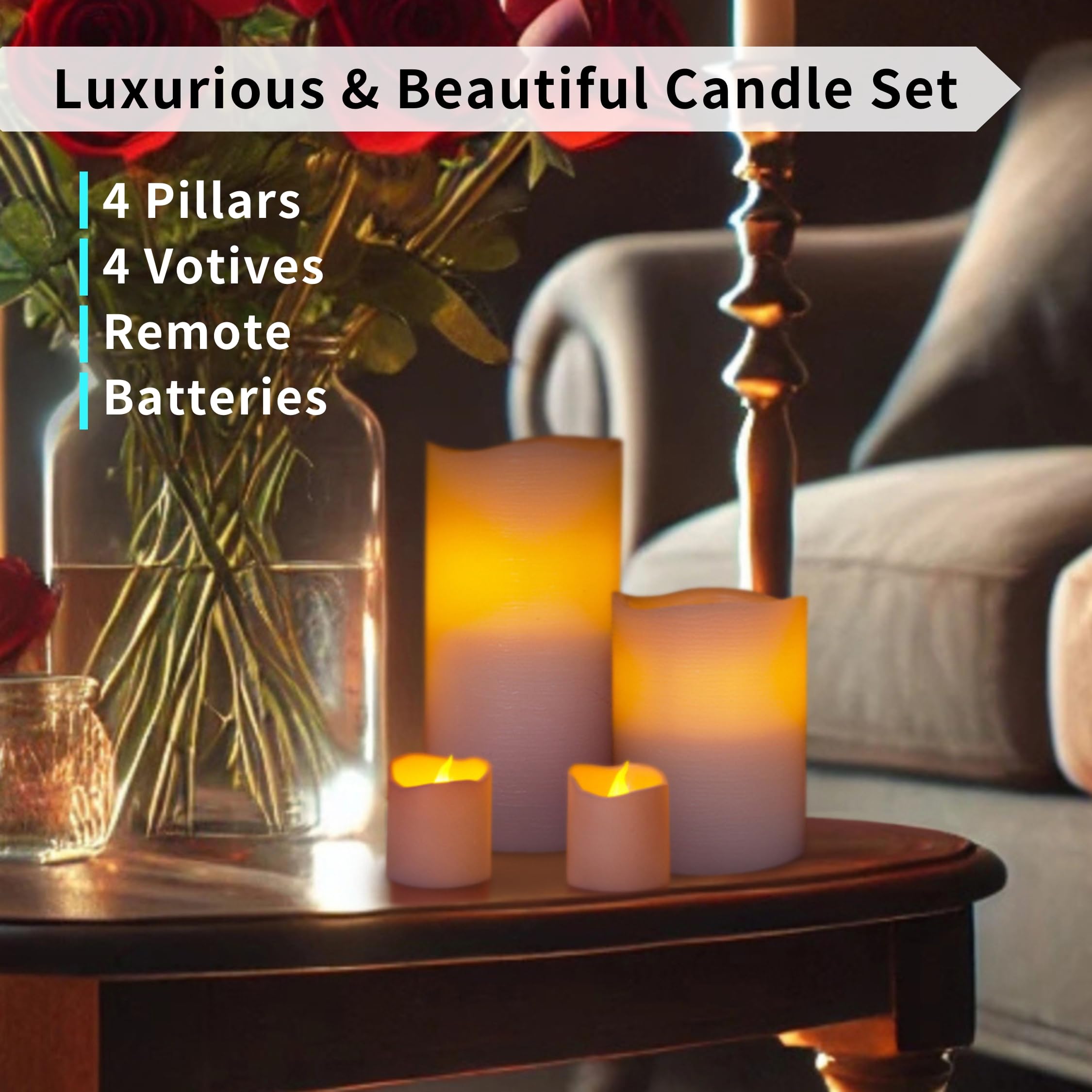 FURORA LIGHTING 8-Pack Pink Real Wax Flameless LED Candles with Remote & Timer - 4 Pillar & 4 Votive Flameless Candles Set, Battery Included for Home Decor, Wedding, Party & Romantic Ambiance Lighting