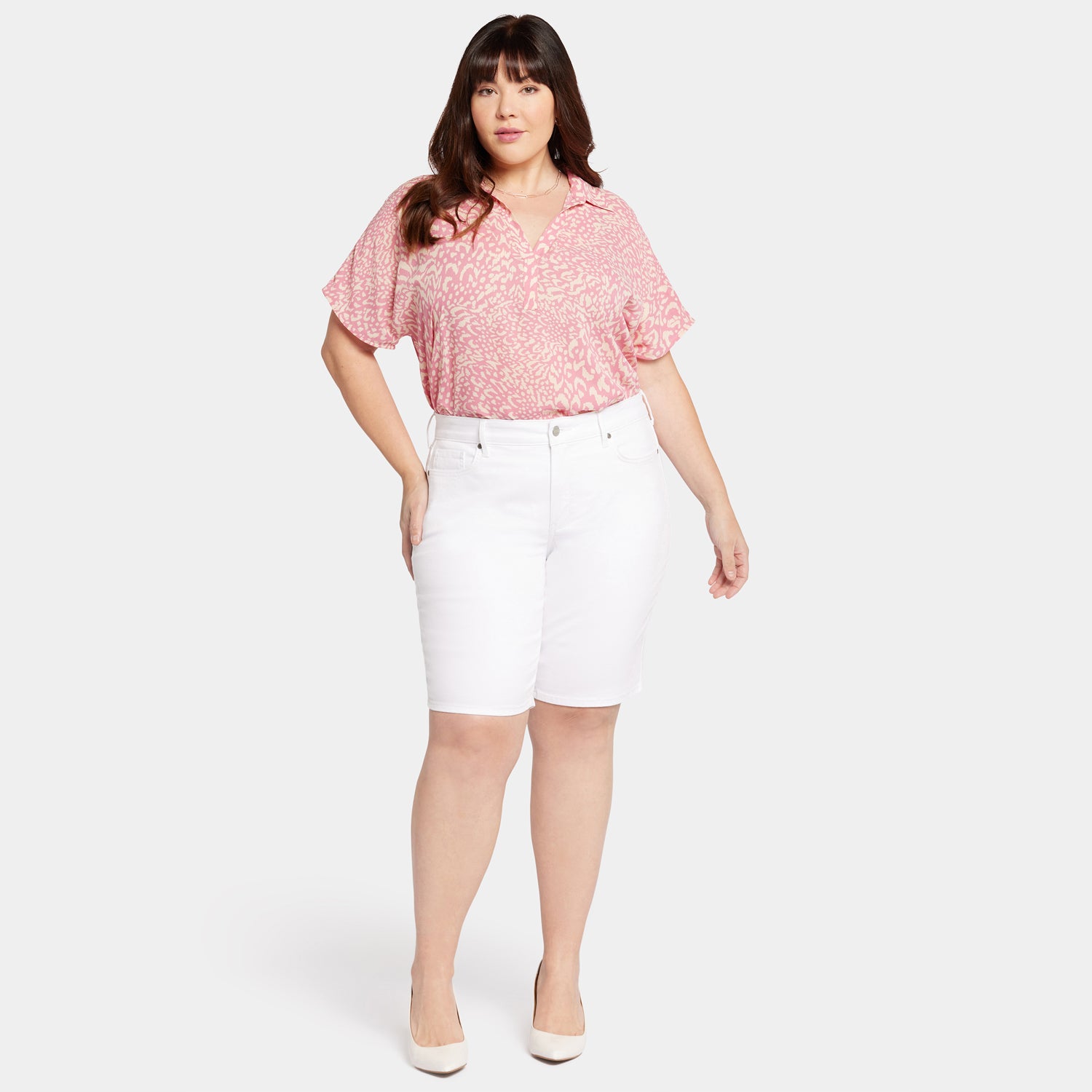 Briella 11 Inch Plus Size Denim Shorts for Women - High Waisted Stretch Jeans Shorts in Optic White | Perfect for Summer, Beach, and Casual Outfits