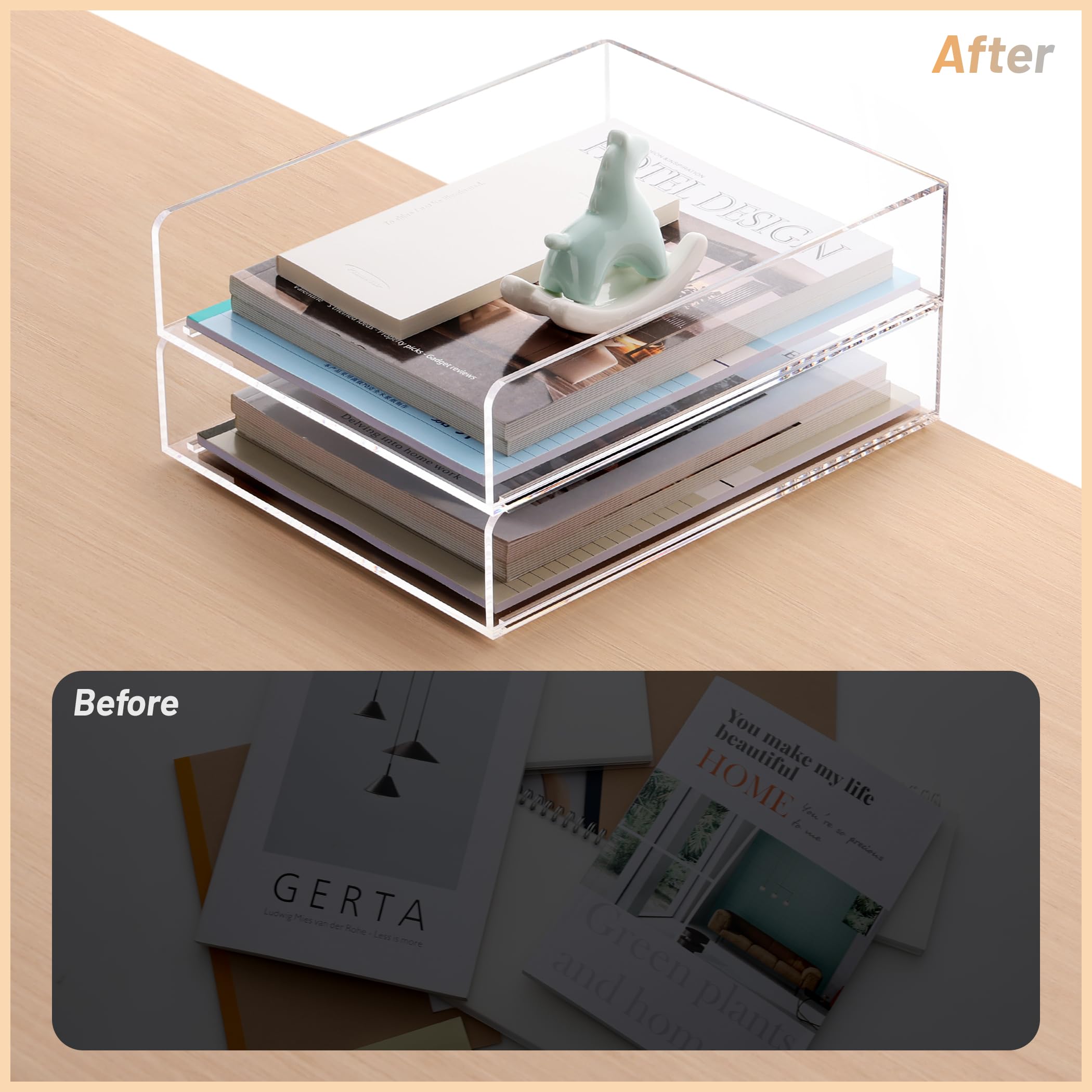 SANRUI Acrylic Stackable Letter Tray - Clear Paper Organizer for Desk, 2-Pack - Office, Home & School Supplies - Perfect for Mail Sorting, Document Storage & Workspace Organization