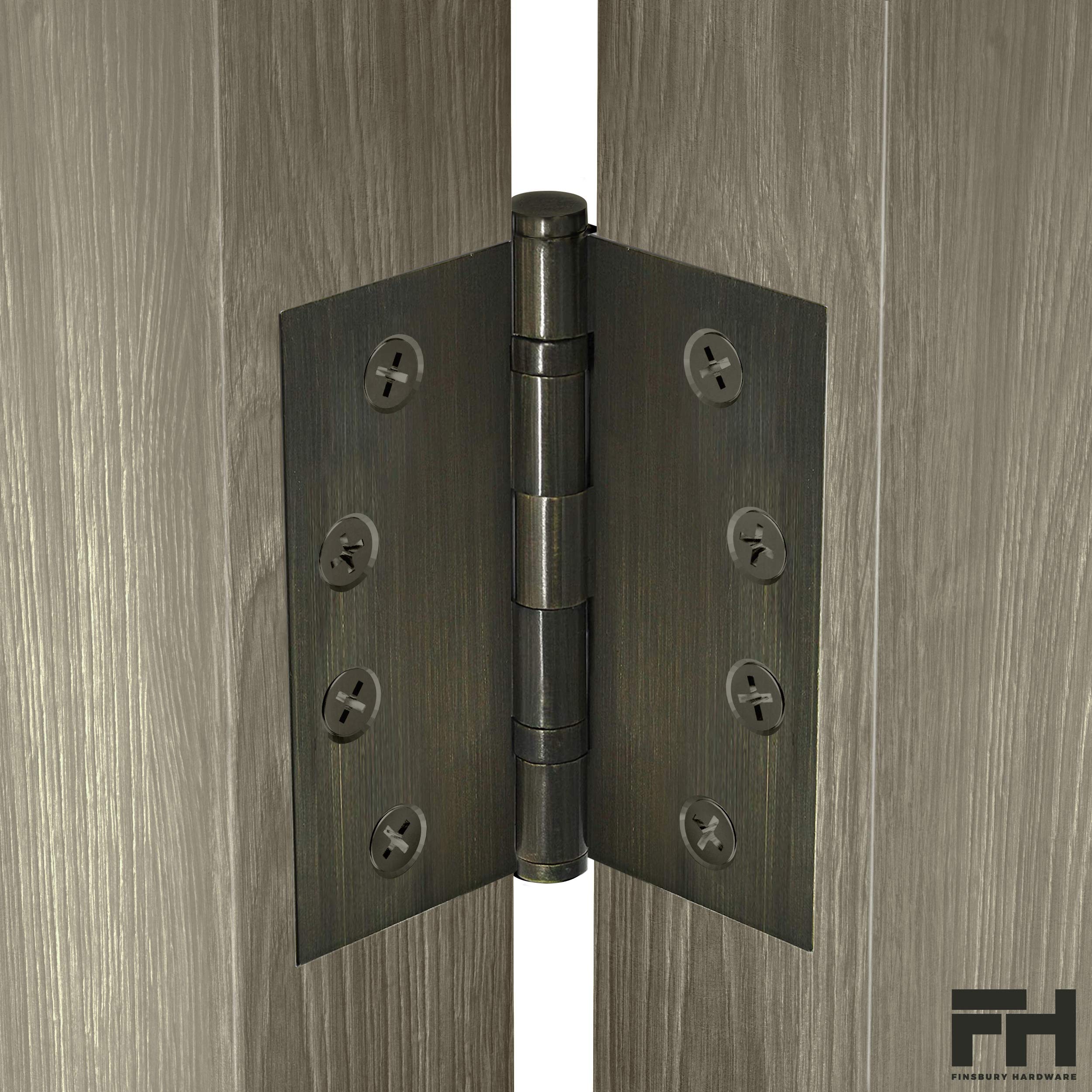 Solid Brass Door Hinges 4.5 x 4.5 Inch - Heavy Duty Ball Bearing Hinges Set of 3 - Antique Brass Finish - Perfect for Interior/Exterior Doors, Cabinets & Furniture Hardware
