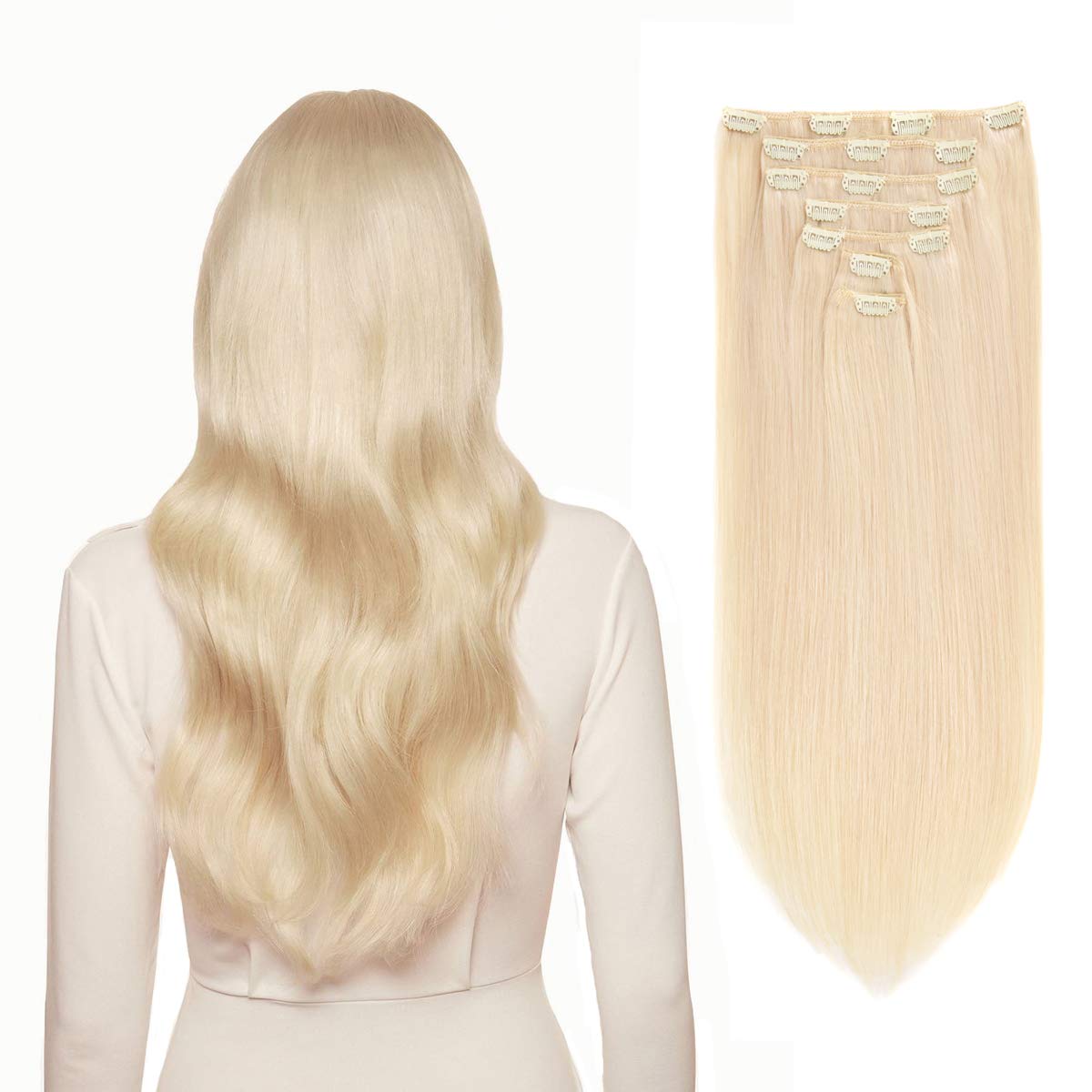 Clip in Hair Extensions 20 Inch Real Human Hair - 7pcs 120g Light Blonde #613 Thickened Straight Hair Weft for Women - Perfect for Daily Styling, Parties & Special Occasions
