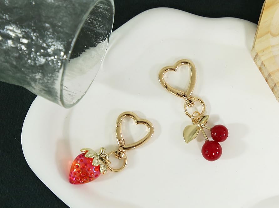 Cute Cherry Keychain - Red Heart Y2K Aesthetic Keyring for Women | Bag, Purse & Backpack Accessories | Perfect Gift & Fashion Decor for Everyday Use
