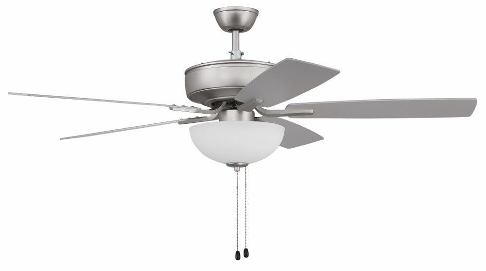 Craftmade P211BN5-52BNGW Pro Plus 52 Inch Ceiling Fan with LED Light Kit, Pull Chain Control, 5 Reversible Blades in Brushed Nickel/Greywood Finish - Perfect for Living Room, Bedroom & Outdoor Spaces