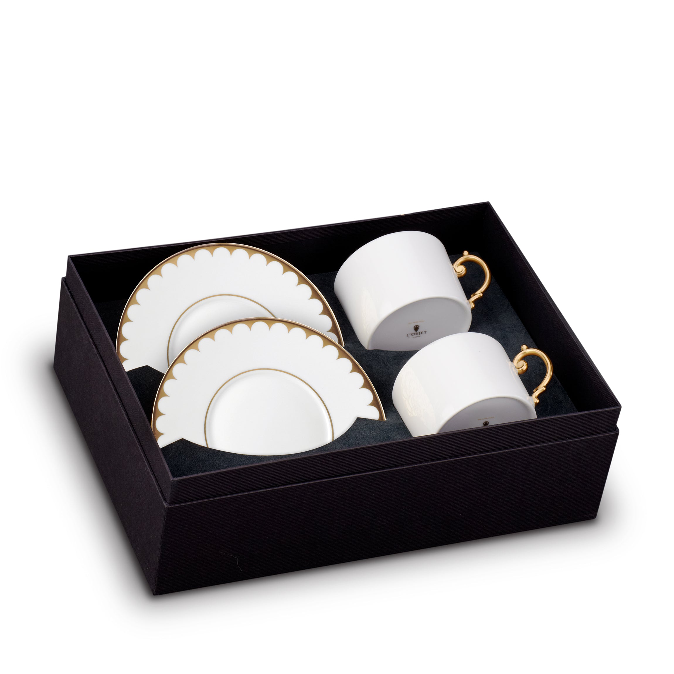 Aegean Filet Gold Teacup and Saucer Set of 2 - Elegant Fine Bone China Tea Cup with Gold Trim for Afternoon Tea, Bridal Shower, or Vintage Home Decor