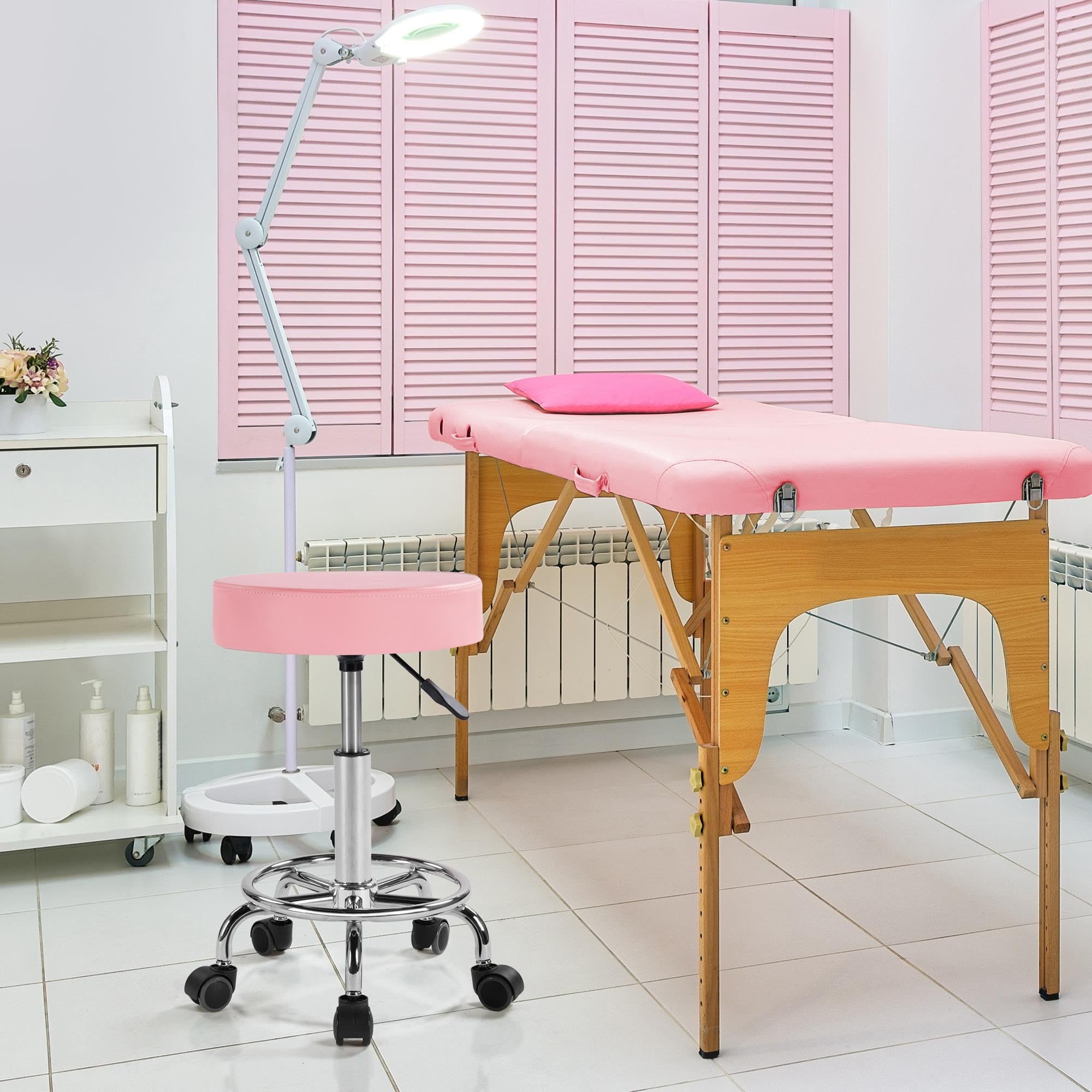Yaheetech 2-Section Adjustable Massage Bed - Foldable Spa Table with Swivel Stool for Salon & Massage Therapy - Pink - Perfect for Home Spa, Professional Massage Clinics and Beauty Salons