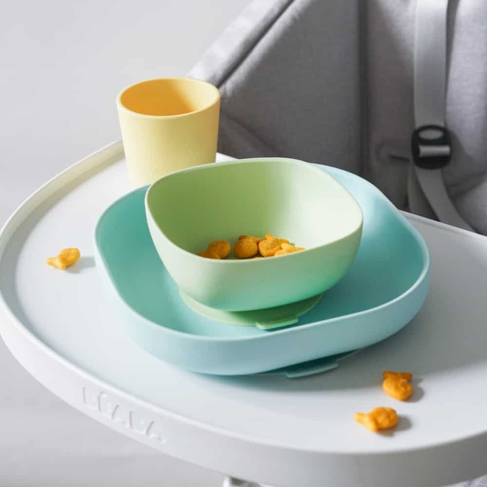 BEABA Silicone Baby Feeding Set - 4-Piece Toddler Meal Kit with Spoon, Fork, Bowl & Plate - BPA-Free, Dishwasher Safe for Easy Cleaning - Perfect for Home, Travel & Daycare Use