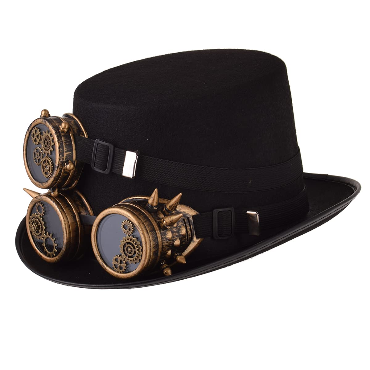 COSDREAMER Unisex Gothic Steampunk Top Hat with Goggles - Victorian Style Costume Accessory for Halloween, Cosplay, LARP, and Steampunk Fashion