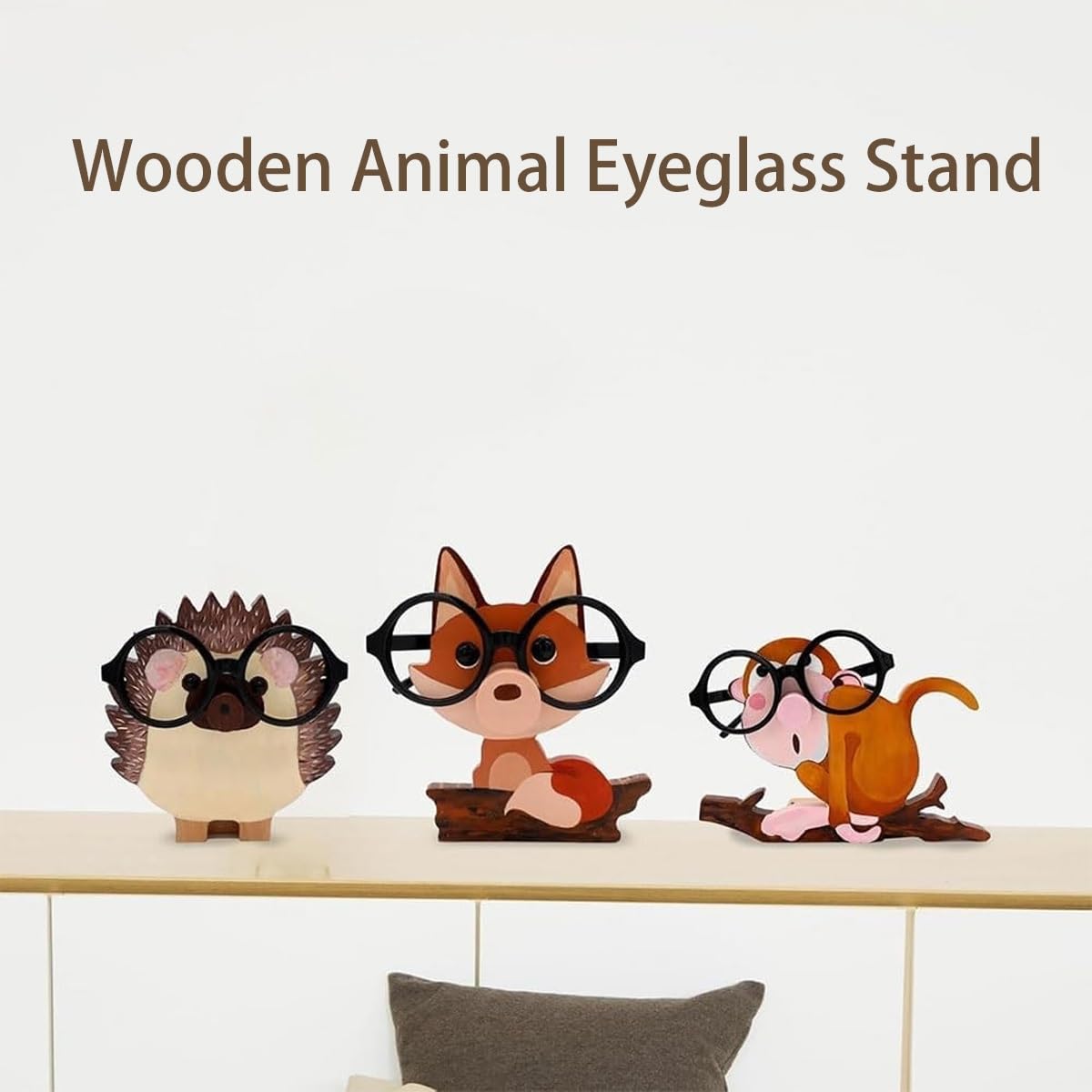 Newsukie Wooden Animal Eyeglass Stand - Cute Otter-Shaped Eyeglass Holder for Desk, Handmade Wooden Glasses Organizer for Multiple Pairs - Perfect for Home Office, Bedroom & Gift Giving