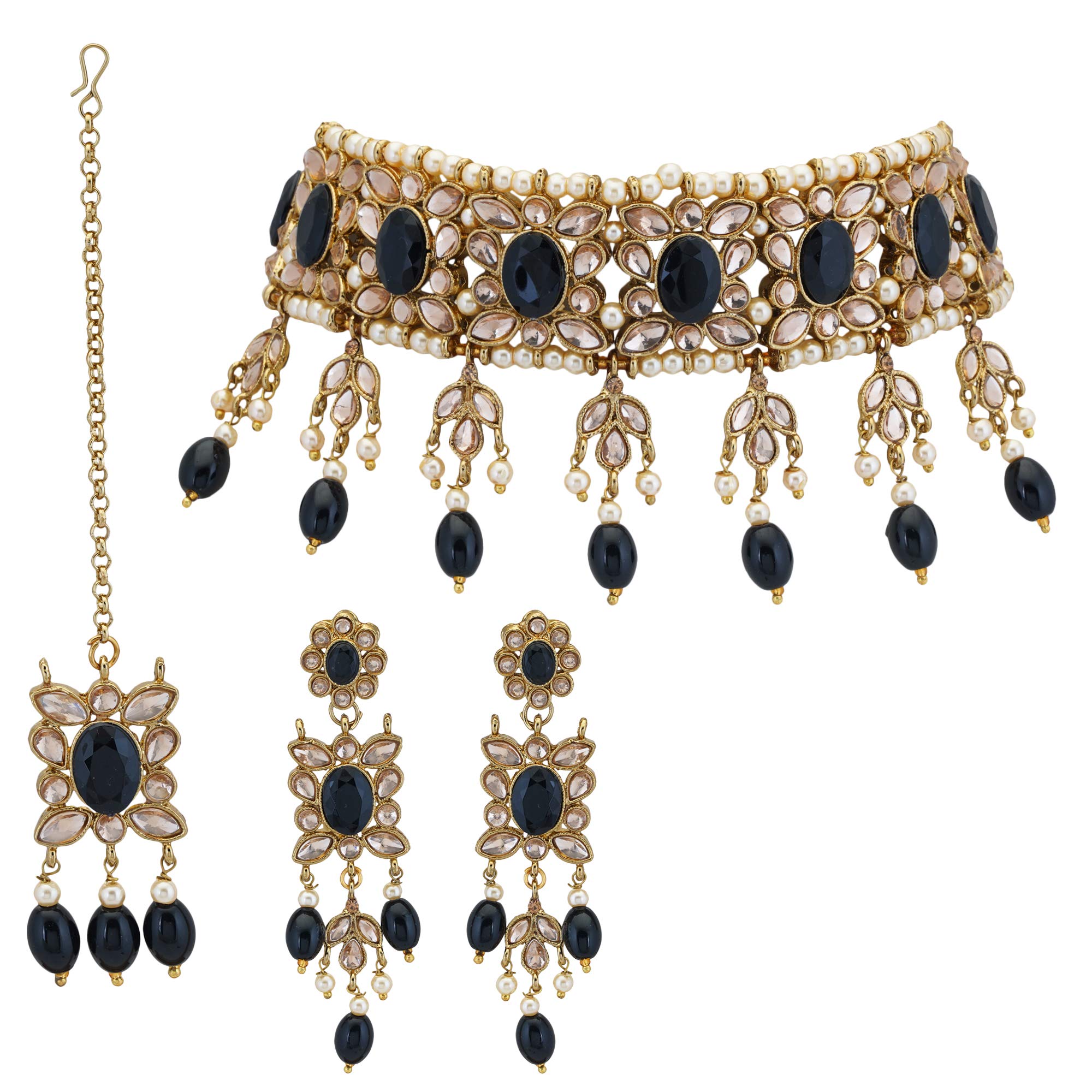 Jwellmart Indian Traditional Bridal Wedding Jewelry Set - CZ Stone & Faux Pearl Choker Necklace with Earrings for Women & Girls | Perfect for Weddings, Parties & Festive Occasions