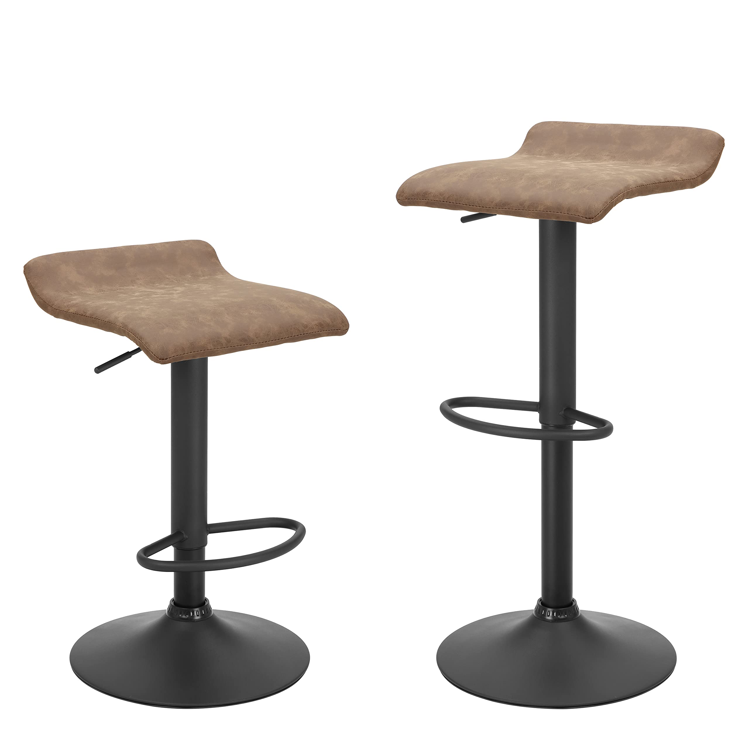 Finnhomy Set of 2 Adjustable Swivel Bar Stools - Retro Brown Kitchen Counter Height Chairs for Breakfast Nook, Home Bar & Dining Room Decor