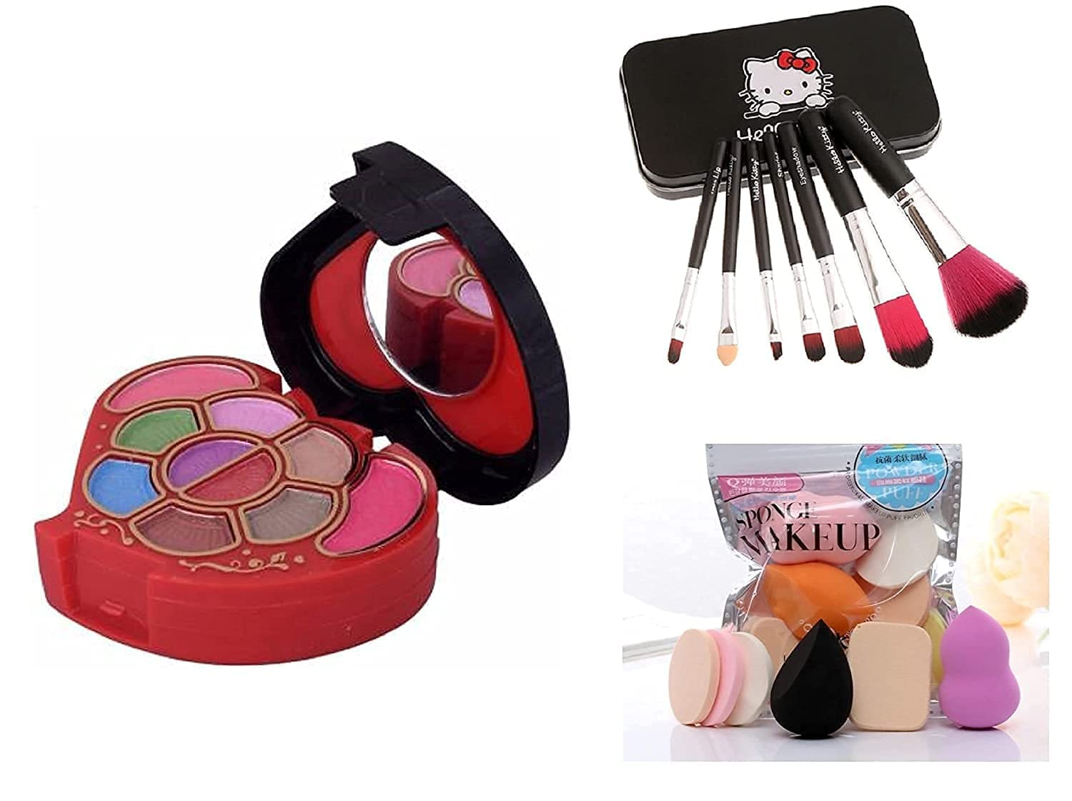 MASTADI PRO TYA Makeup Kit for Girls - 7 Pcs Makeup Brush Set with Blender Sponges & Puff | Complete Cosmetics Combo in Multicolor (Pack of 3) | Perfect for Birthday Gifts, Teen Makeup Practice & Party Glam Looks
