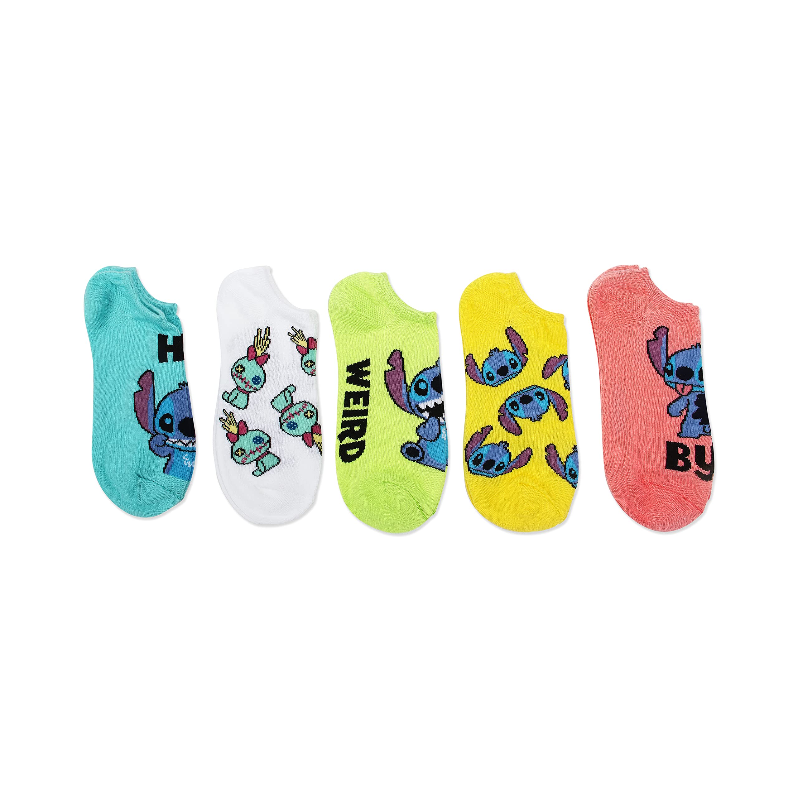 Disney Lilo & Stitch No Show Socks for Women - 5 Pack Cute Ankle Socks - Perfect for Sneakers, Flats & Casual Wear