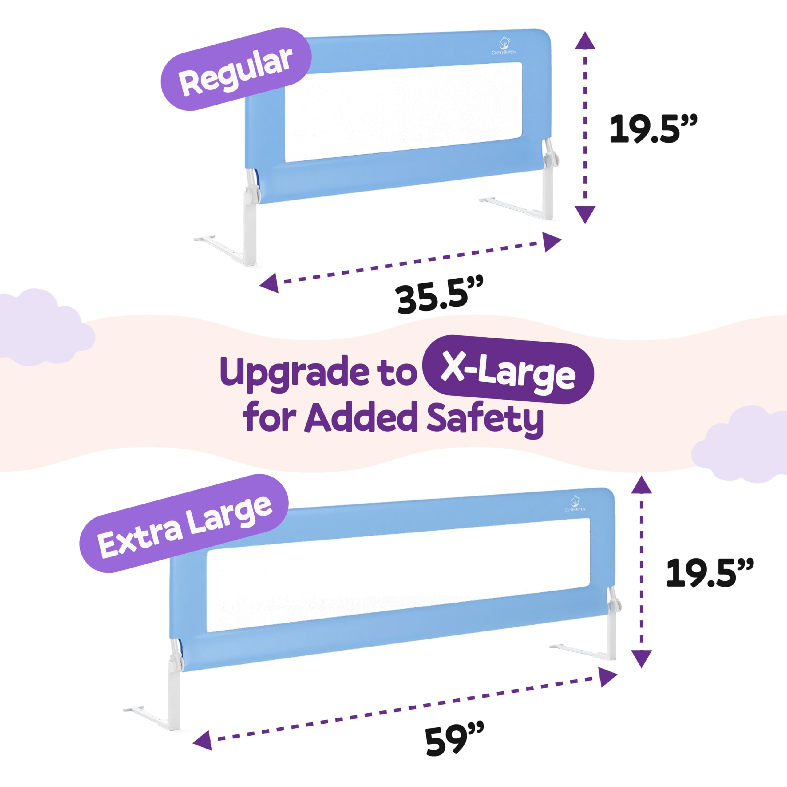 **ComfyBumpy Adjustable Toddler Bed Rail Guard - Safety Bed Rails for Kids, Fits Twin, Full, Queen & King Size Beds - Swing Down Baby Bed Side Rail - Blue, Regular (35.5