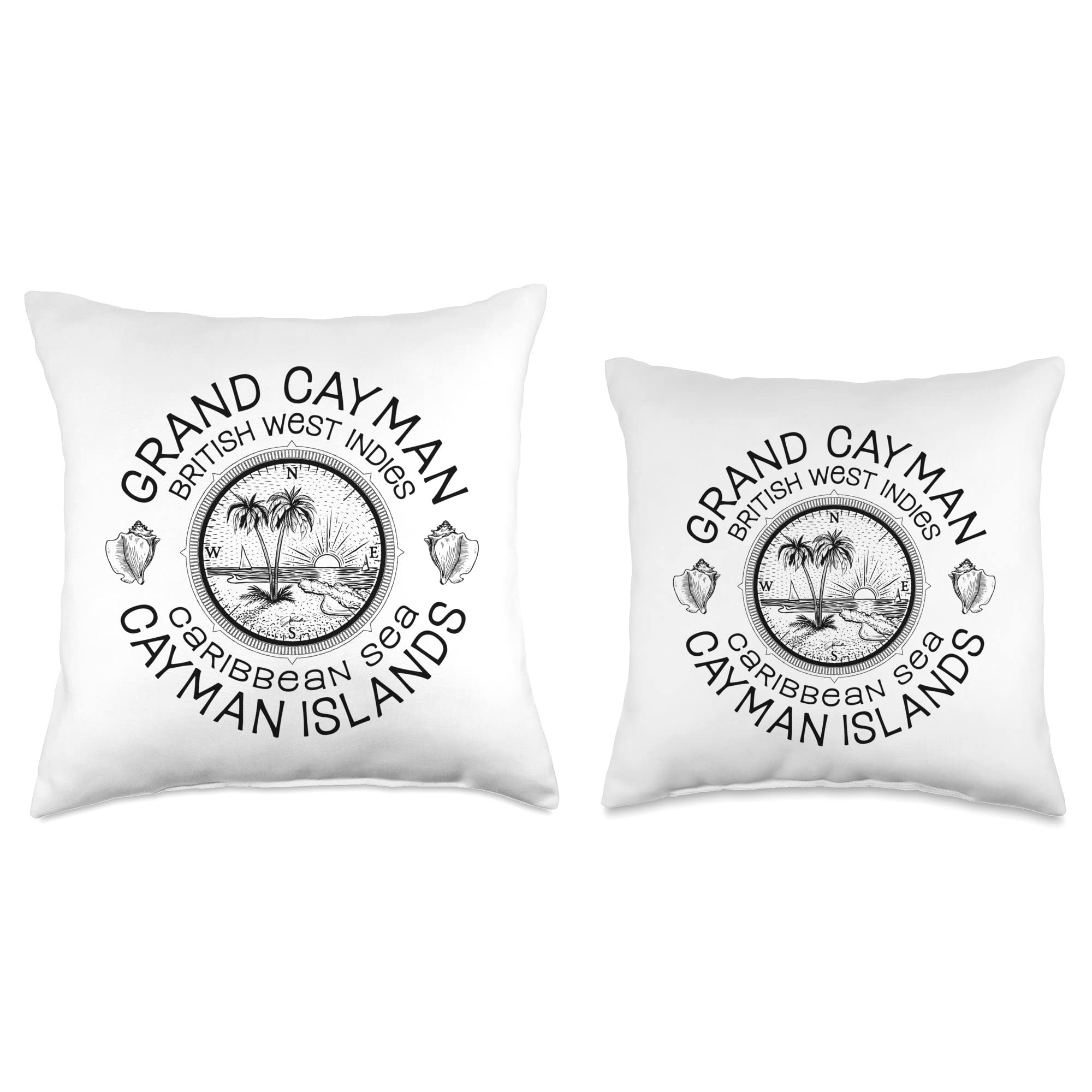 Compass Rose and Beach Themed Throw Pillow - Grand Cayman, Cayman Islands Inspired Home Decor | Perfect for Coastal Living Rooms, Beach Houses & Vacation Homes