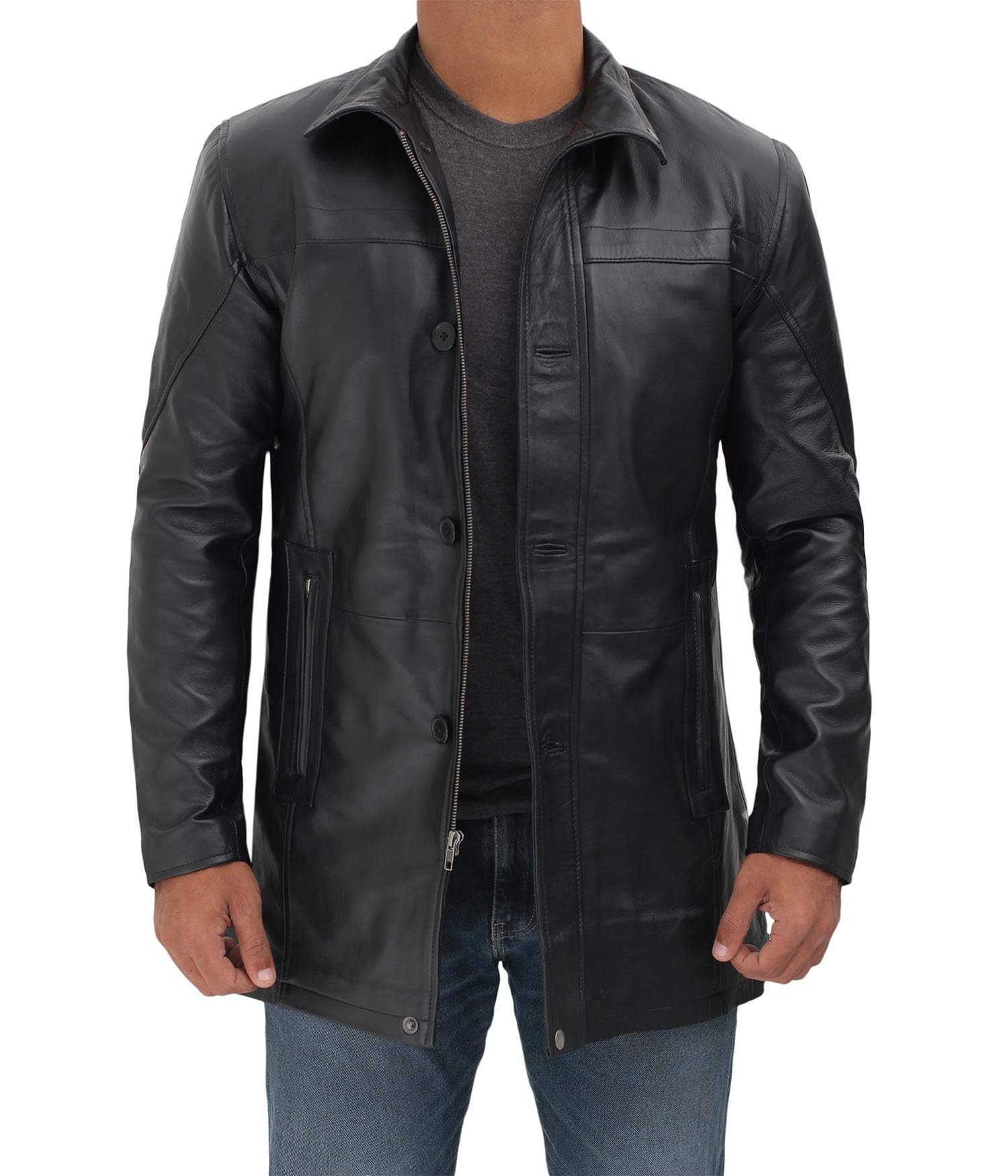 Blingsoul Genuine Leather Car Coat for Men - Black & Brown Real Leather Jacket, Windproof & Stylish Outerwear for Driving, Motorcycle Riding & Casual Wear