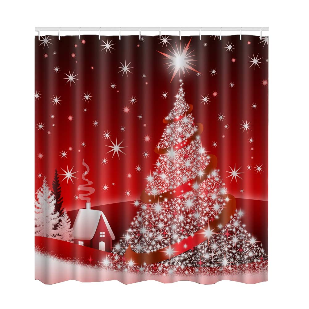 Christmas Shower Curtain Set with 12 Hooks - Waterproof Bathroom Decor Includes Non-Slip Rug, Toilet Cover & Bath Mat (4-Piece Holiday Collection) - Perfect for Festive Bathroom Decorations & Holiday Home Styling