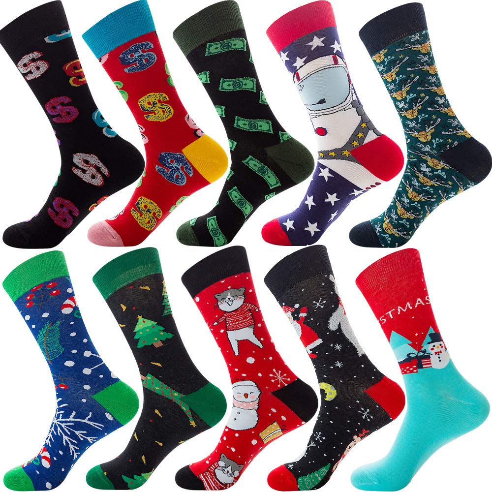 Funny Men's Socks 10 Pack - Colorful Cotton Novelty Dress Socks for Couples with Fashion Patterns | Perfect for Gifts, Streetwear, and Casual Outfits