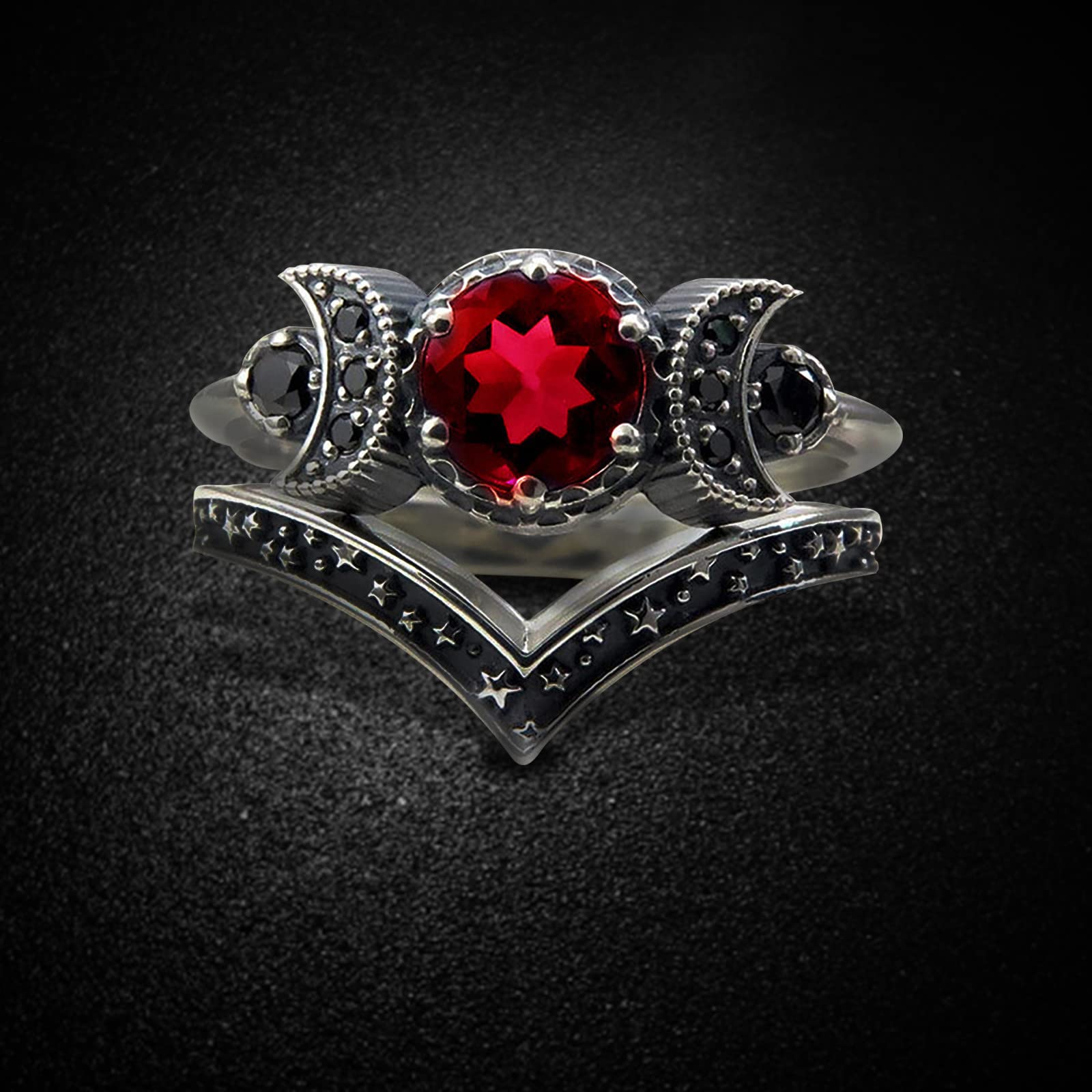 1PC Red Amethyst Moon Ring - Zirconia Promise Ring for Women | Elegant Engagement & Wedding Band Jewelry Gift for Girlfriend, Wife | Perfect for Anniversary, Valentine's Day & Special Occasions