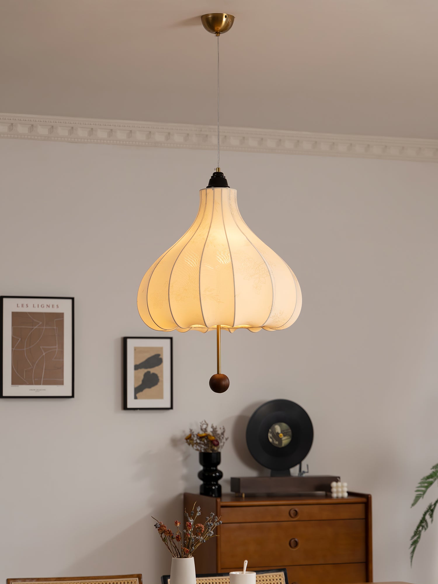 Handmade Chestnut Fabric Pendant Light - Modern Boho Hanging Lamp for Living Room, Bedroom, or Dining Room Decor