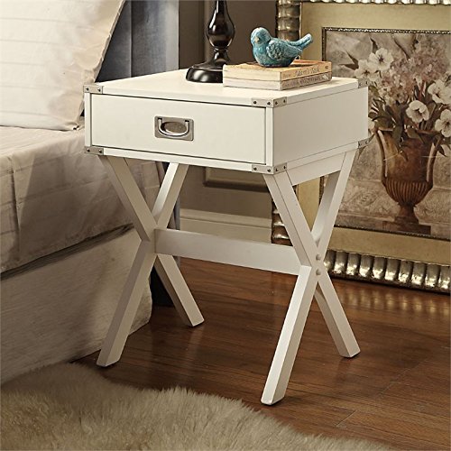 BOWERY HILL White Wooden End Table with Drawer - Modern Side Table for Living Room, Bedroom & Office - Perfect Nightstand or Accent Table