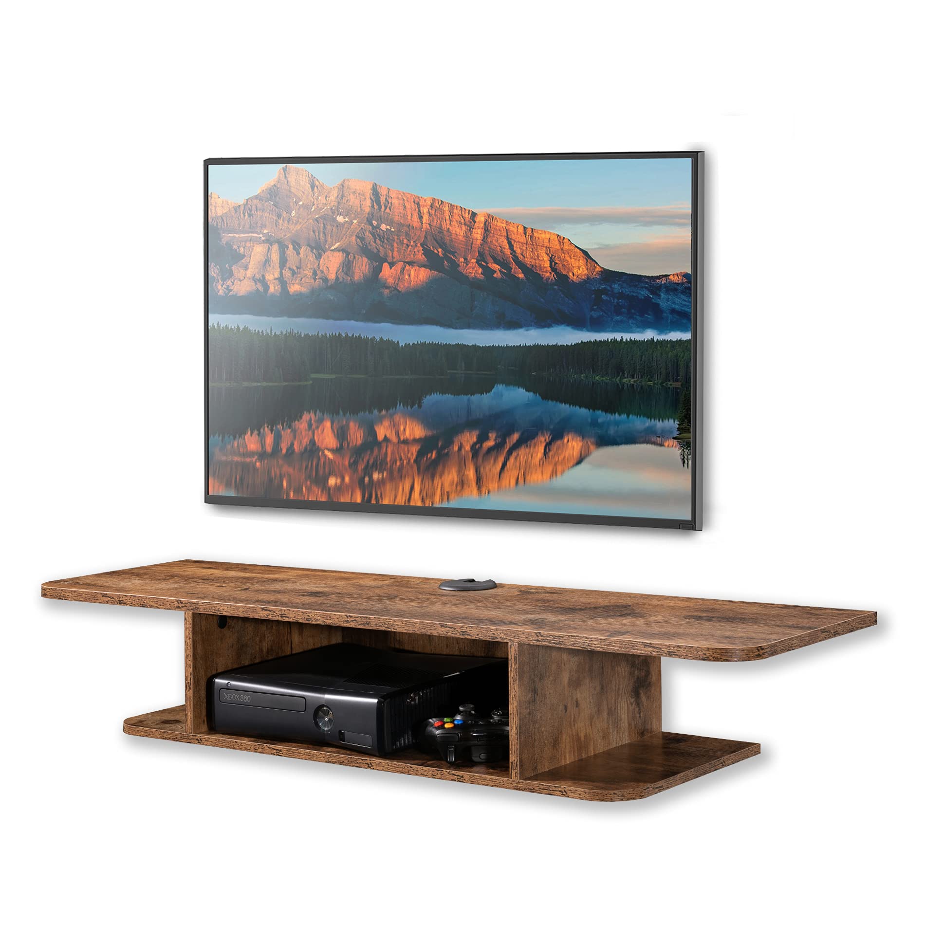 FITUEYES Floating TV Stand for 55 Inch TVs - Wall Mounted Wooden Entertainment Center with Storage Shelf, Modern Media Console for Cable Box & Components - Perfect for Living Room & Home Theater Setup (Brown)