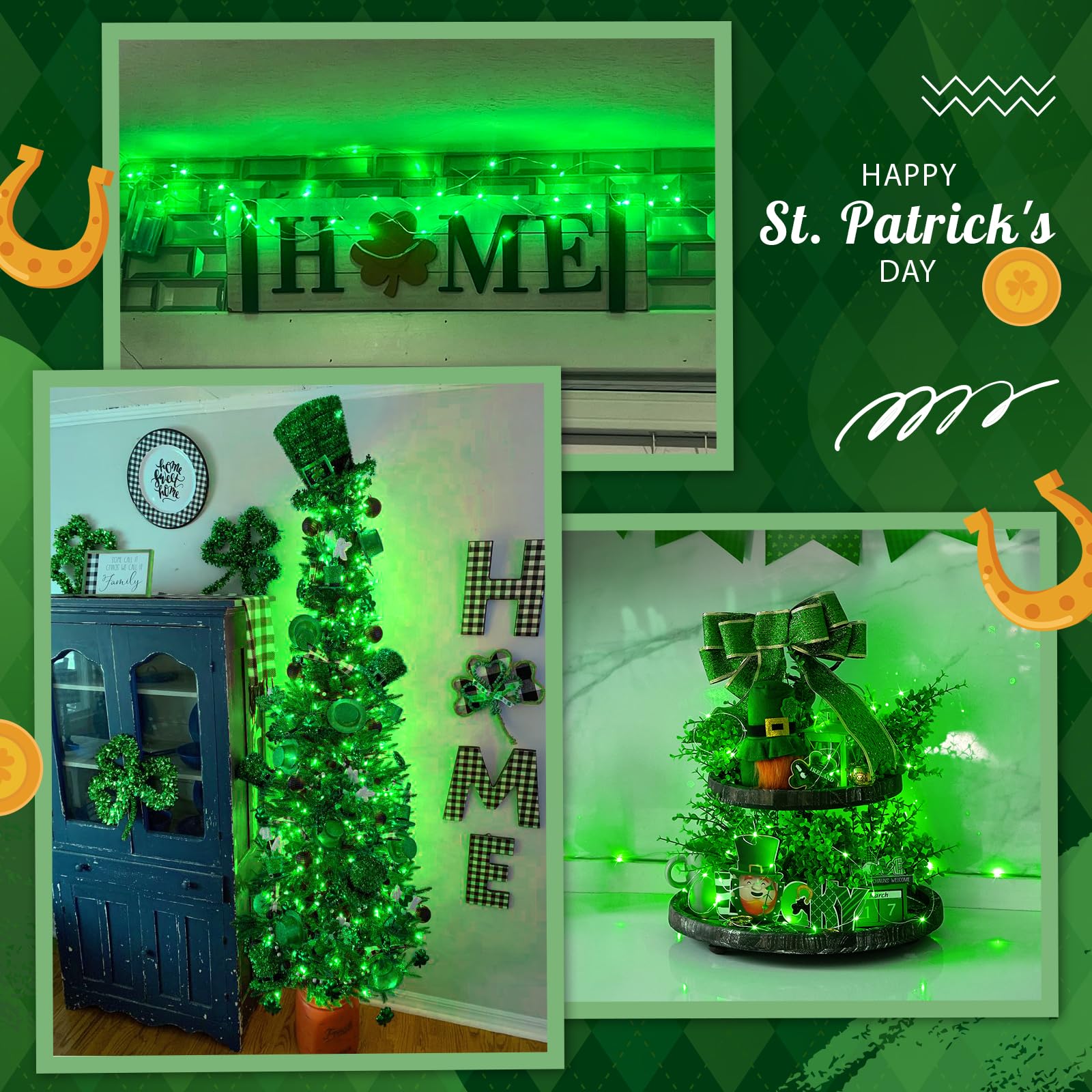 JMEXSUSS 4 Pack 50 LED St. Patrick's Day Fairy Lights - 16.1ft Green Battery Operated String Lights, Waterproof for Indoor & Outdoor Use - Perfect for Bedroom, Garden, Party, Christmas & Holiday Decorations