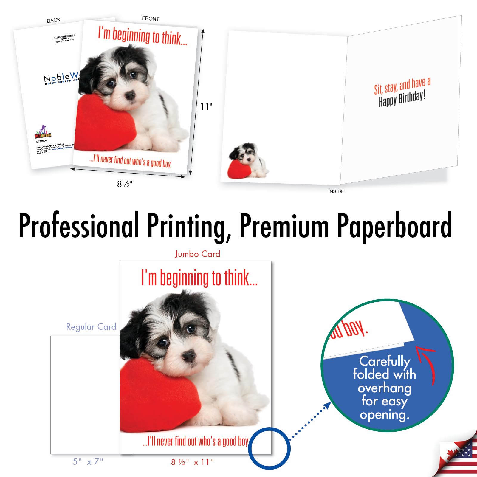 Funny Jumbo Birthday Greeting Card - 8.5 x 11 Inch Large Cute Animal Humor Card for Birthdays - Good Boy J2577BDG - Perfect for Office Gifts, Party Decorations & Surprise Celebrations