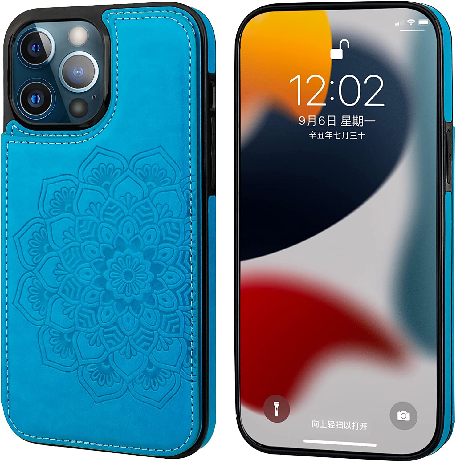 Premium iPhone 13 Pro Max Case with Wallet & Card Holder - 6.7 Inch Shockproof Blue Cover for Everyday Protection & Convenience | Perfect for Commuting, Travel, and Business Use