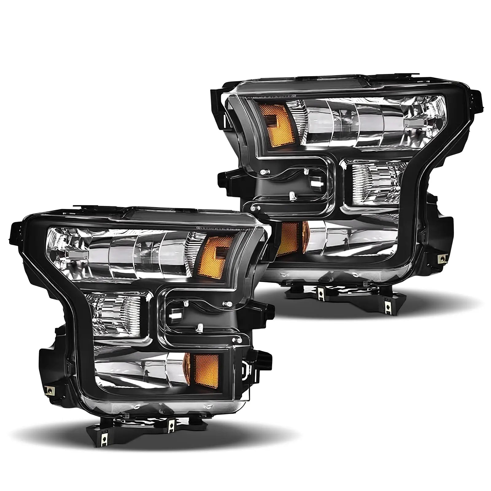 LOYO Headlight Assembly Replacement for 2015-2017 Ford F150 - Left & Right Side, Clear Lens with Black Housing & Amber Reflector - Perfect for Night Driving & Off-Road Adventures