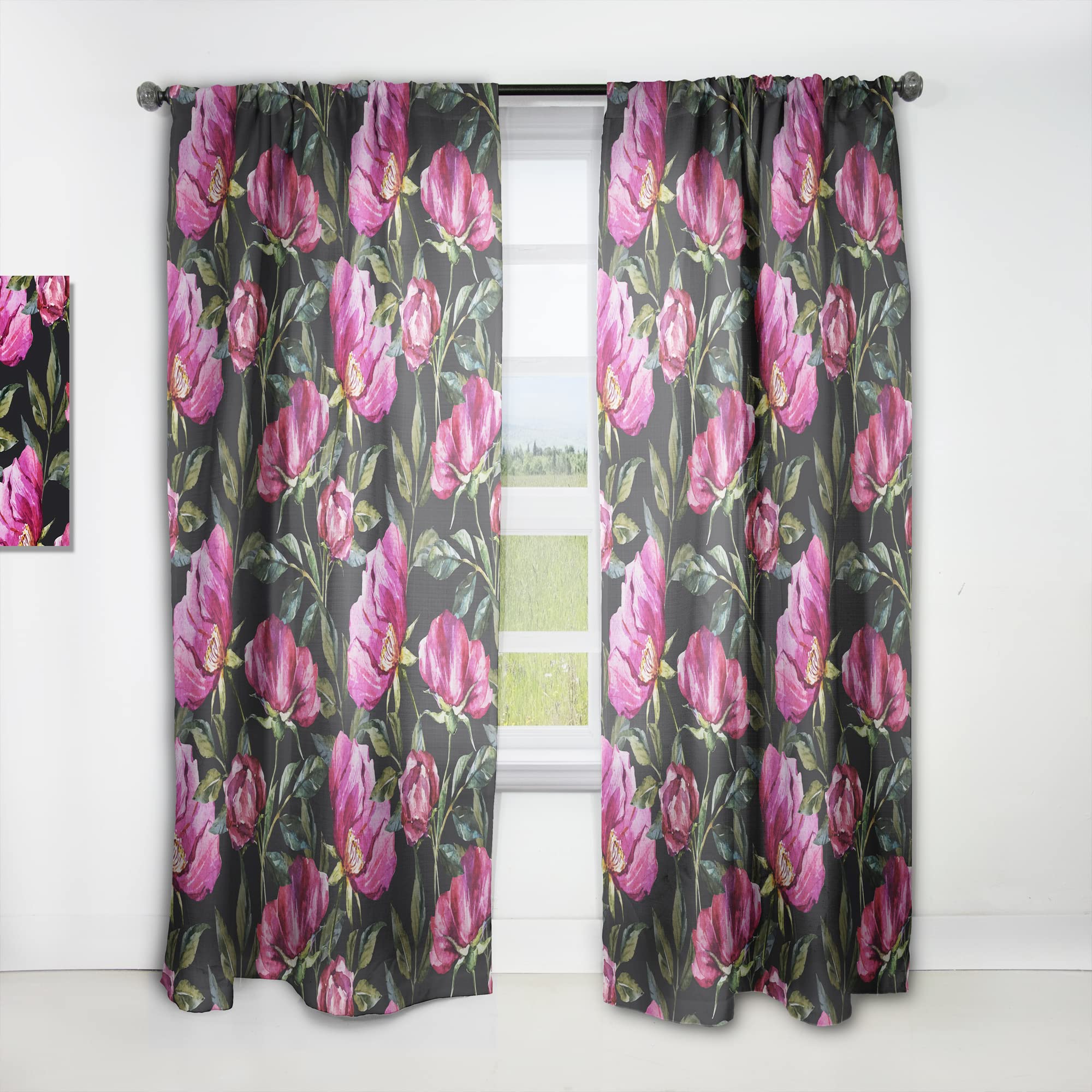 DesignQ Purple Floral Blackout Curtains - Thermal Insulated Single Panel (52x84 inches) for Bedroom & Living Room - Elegant Dark Purple Flower Pattern for Home Decor & Light Blocking
