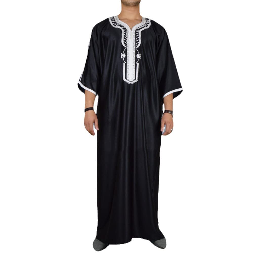 Luxfan Men's Muslim Kaftan Robe - Half Sleeve Thobe Dress for Middle Eastern & Arab Style | Perfect for Eid, Mosque Prayer & Casual Wear