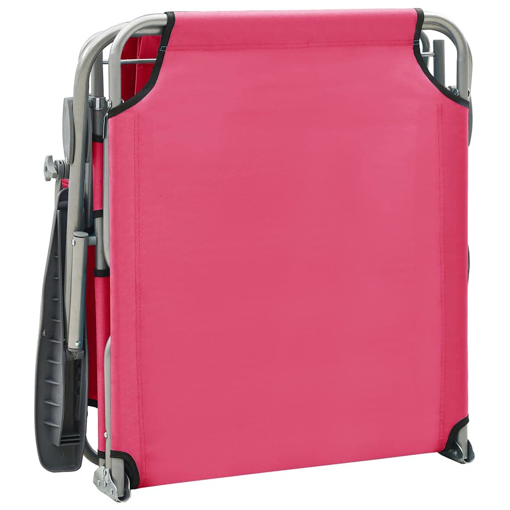 vidaXL Adjustable Foldable Sun Lounger with Canopy - Modern Outdoor Sunbed with Powder-Coated Steel Frame in Pink | Perfect for Poolside, Beach, Patio & Garden Relaxation