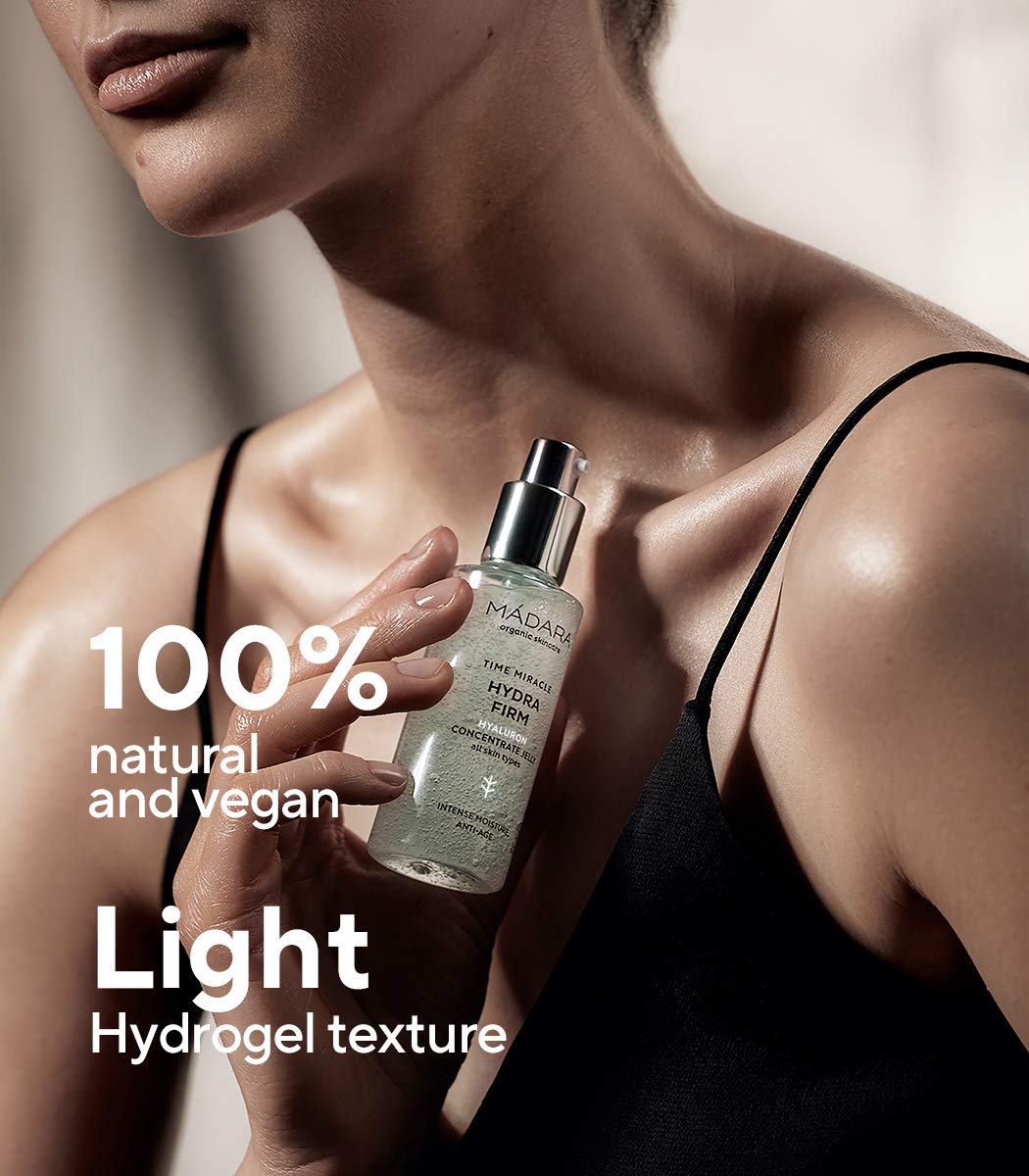 MÁDARA Organic Time Miracle Hydra Firm Hyaluron Concentrate Jelly - 75ml | Multi-Molecular Hyaluronic Acid Face Serum, 100% Natural, Vegan, Ecocert Certified | Deep Hydration & Anti-Aging Skincare for Dry & Mature Skin