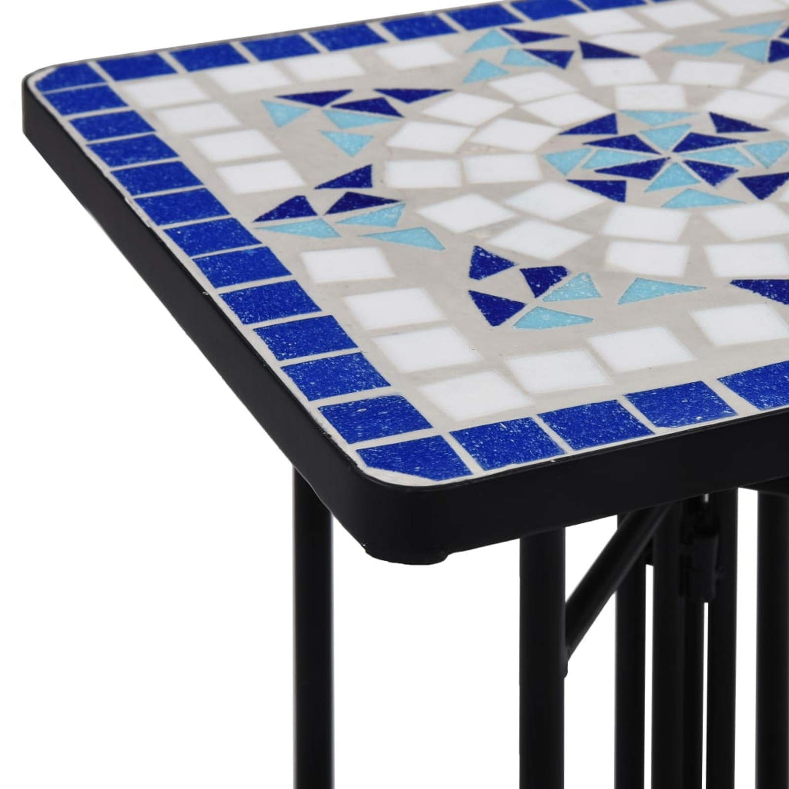 Blue and White Ceramic Mosaic Table - Outdoor Patio Decor, Garden Side Table, Plant Stand for Backyard, Poolside, and Terrace Use