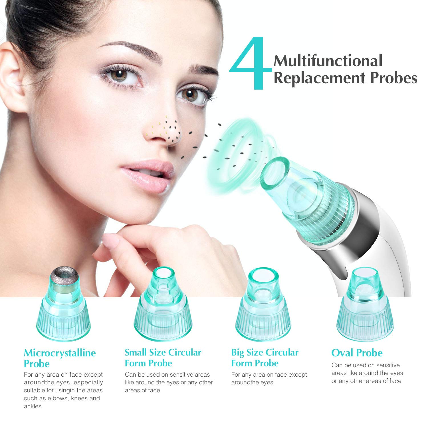 USB Rechargeable Blackhead Remover Vacuum - 5-Level Adjustable Pore Cleaner with 4 Replacement Probes for Acne & Comedone Extraction | Perfect for Home Skincare Routine & Facial Treatment