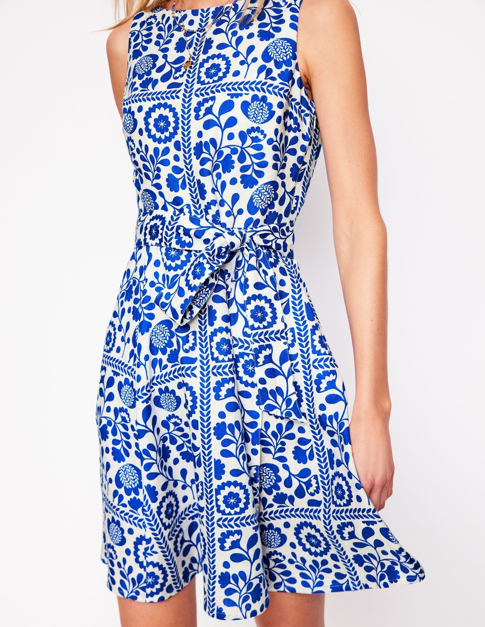 Anya Sleeveless Linen Dress in Gallery Blue - Walled Garden Collection | Summer Casual Outfit for Beach, Brunch & Outdoor Events