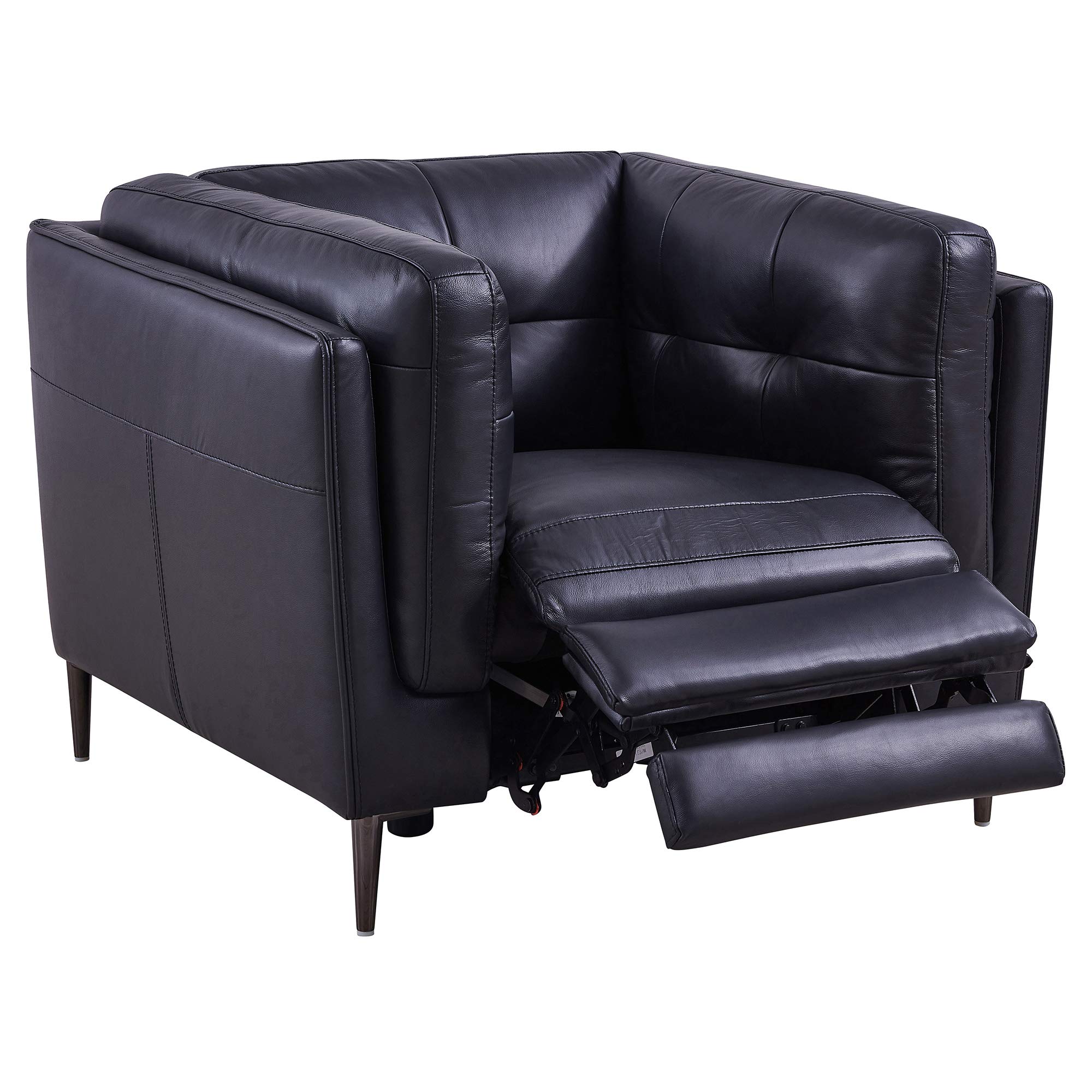 Armen Living Primrose Modern Top Grain Leather Power Recliner Chair - Navy Blue Accent Chair for Living Room | Comfortable Electric Recliner for Home Theater, Gaming & Relaxation