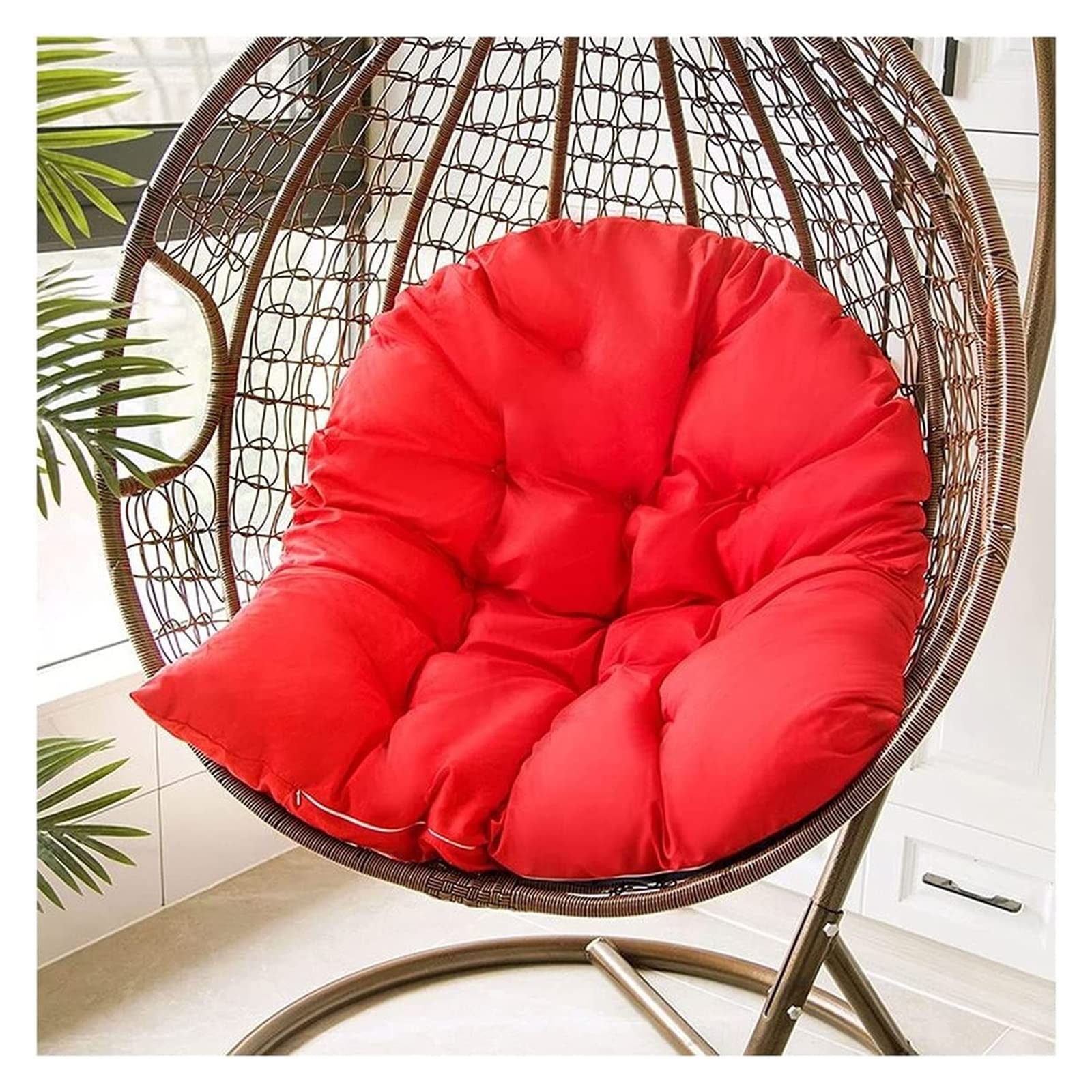 Waterproof Thickened Rattan Hanging Egg Chair Cushion - Dark Gray & Red - Outdoor Swing Seat Pad for Patio, Garden, Balcony, or Backyard Relaxation