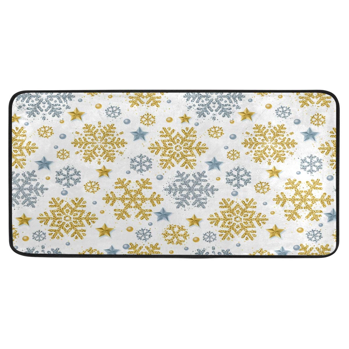 Festive Christmas Kitchen Rug - Gold & Silver Glitter Snowflake Design, Non-Slip Washable Floor Mat for Winter (39