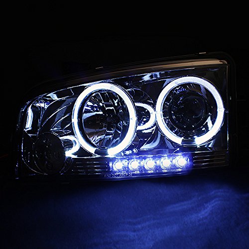 AKKON Smoked Halo Angel Eye LED Projector Headlights & Dark Red Tail Lights for 2009-2010 Dodge Charger - Upgrade Your Ride for Night Driving & Custom Style