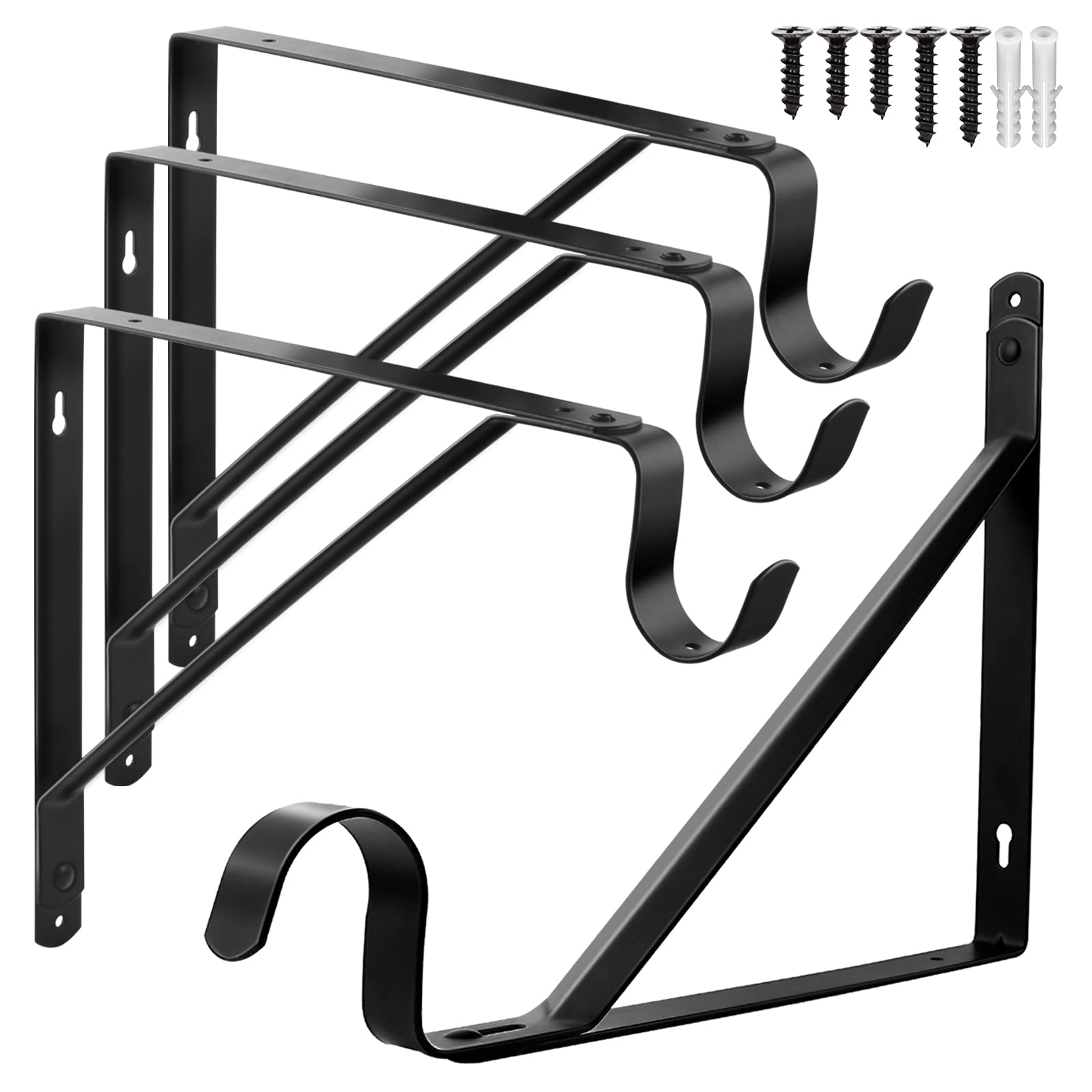 Heavy Duty Closet Rod Bracket with Shelf - 10.9x10.2 Inch Black Wall Mounted Clothes Hanger Support (4 Pack) - Perfect for Bedroom Closet Organization & Garment Storage