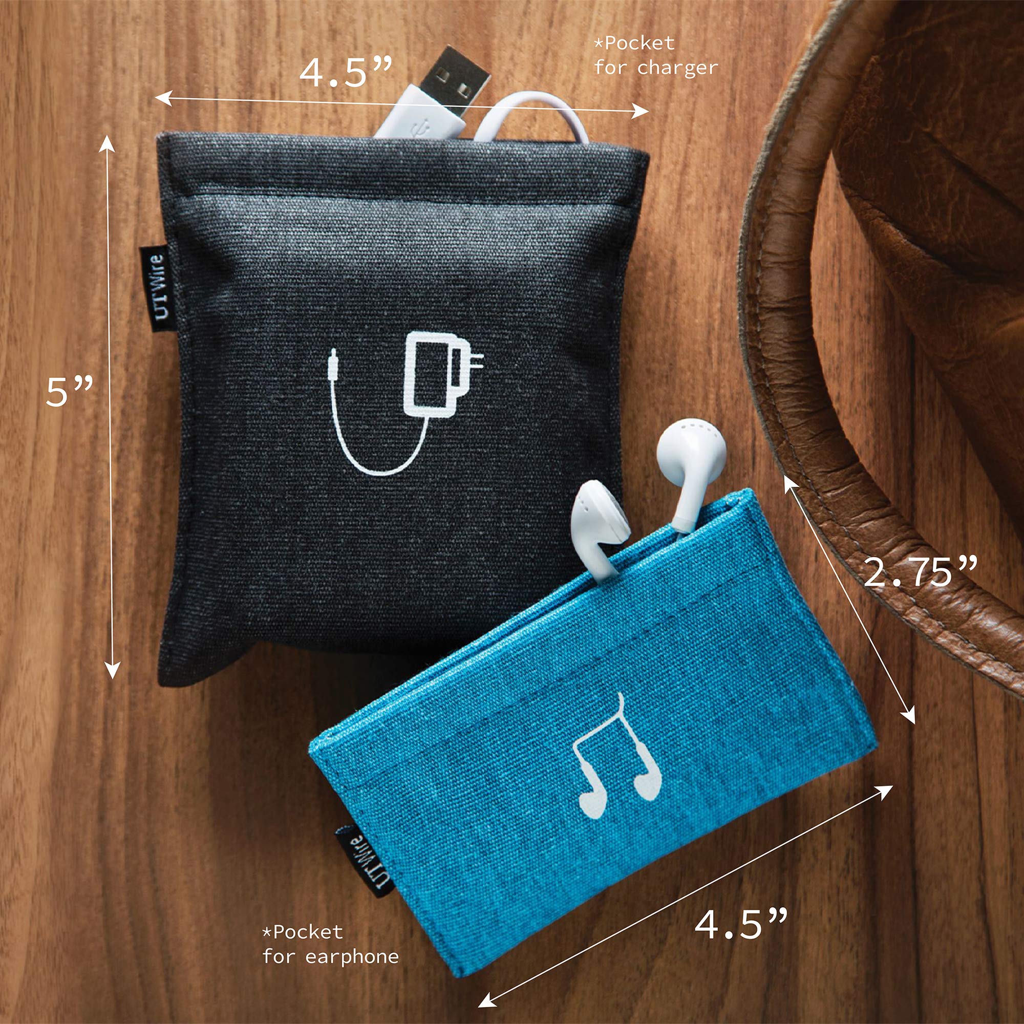 Portable Pocket Pouch Kit with USB Charger & Wireless Earbud Case - Compact Travel Organizer for Phones, Cables & Accessories (Black) - Perfect for Travel, Gym & Daily Commute