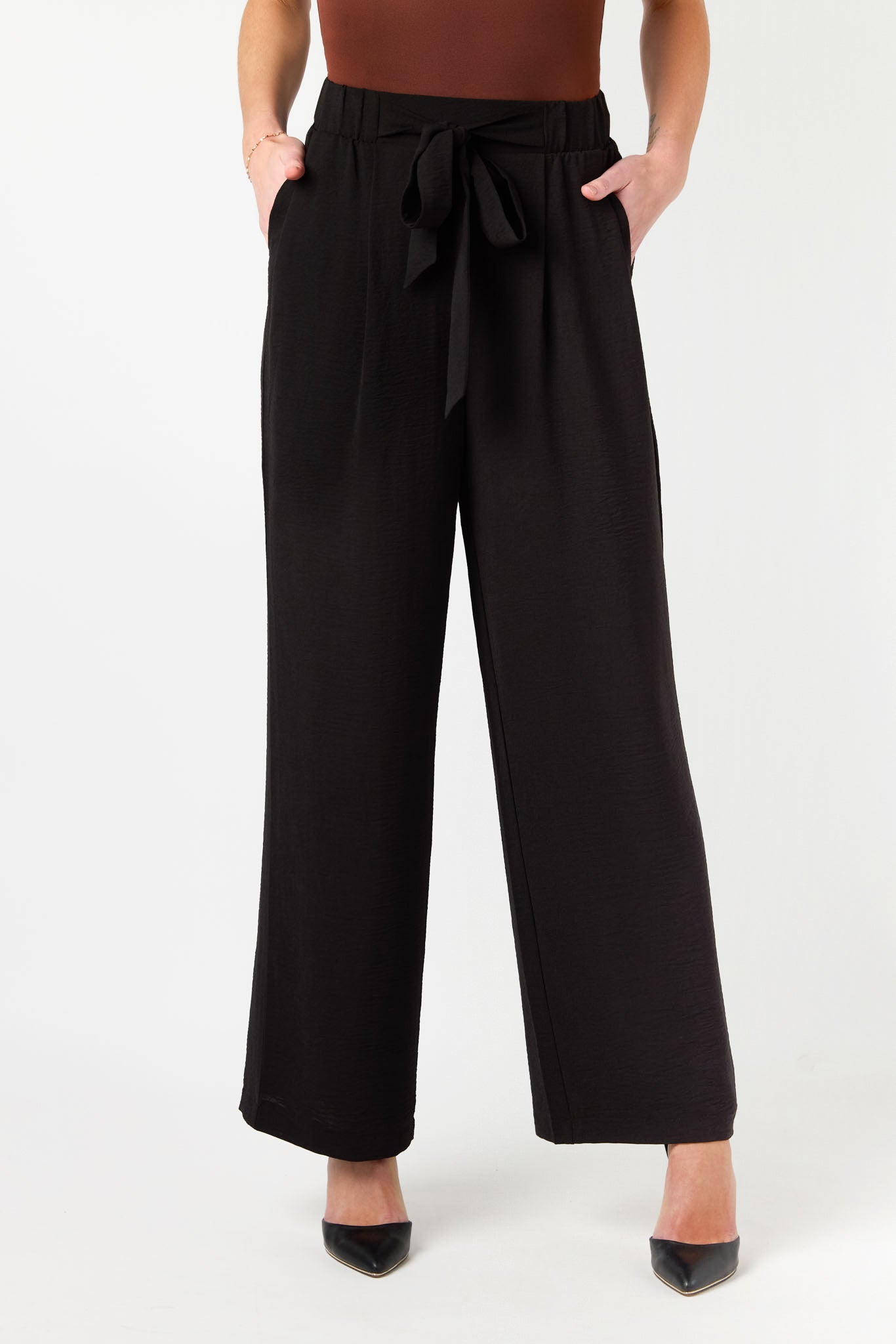Airflow Wide Leg Tie Front Pants - Women's Comfortable High Waisted Loungewear for Yoga, Travel & Casual Outfits