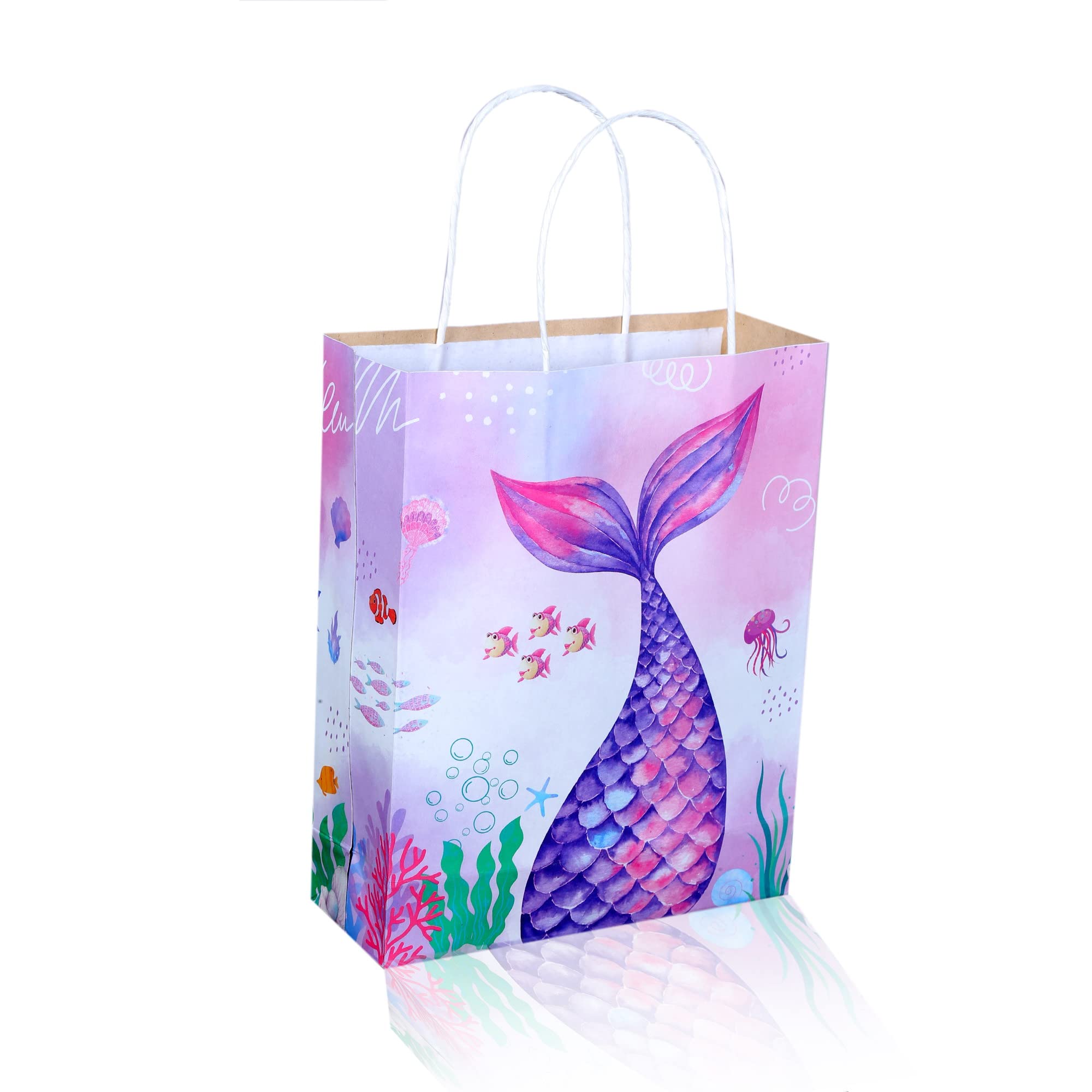 Underwater Mermaid Theme Gift Paper Bags - 8x10x3 Inches (Pack of 10) - Colorful Sea Creature Design for Girls Birthday Parties, Baby Showers & Return Gifts - Perfect for Underwater Themed Decorations & Party Favors