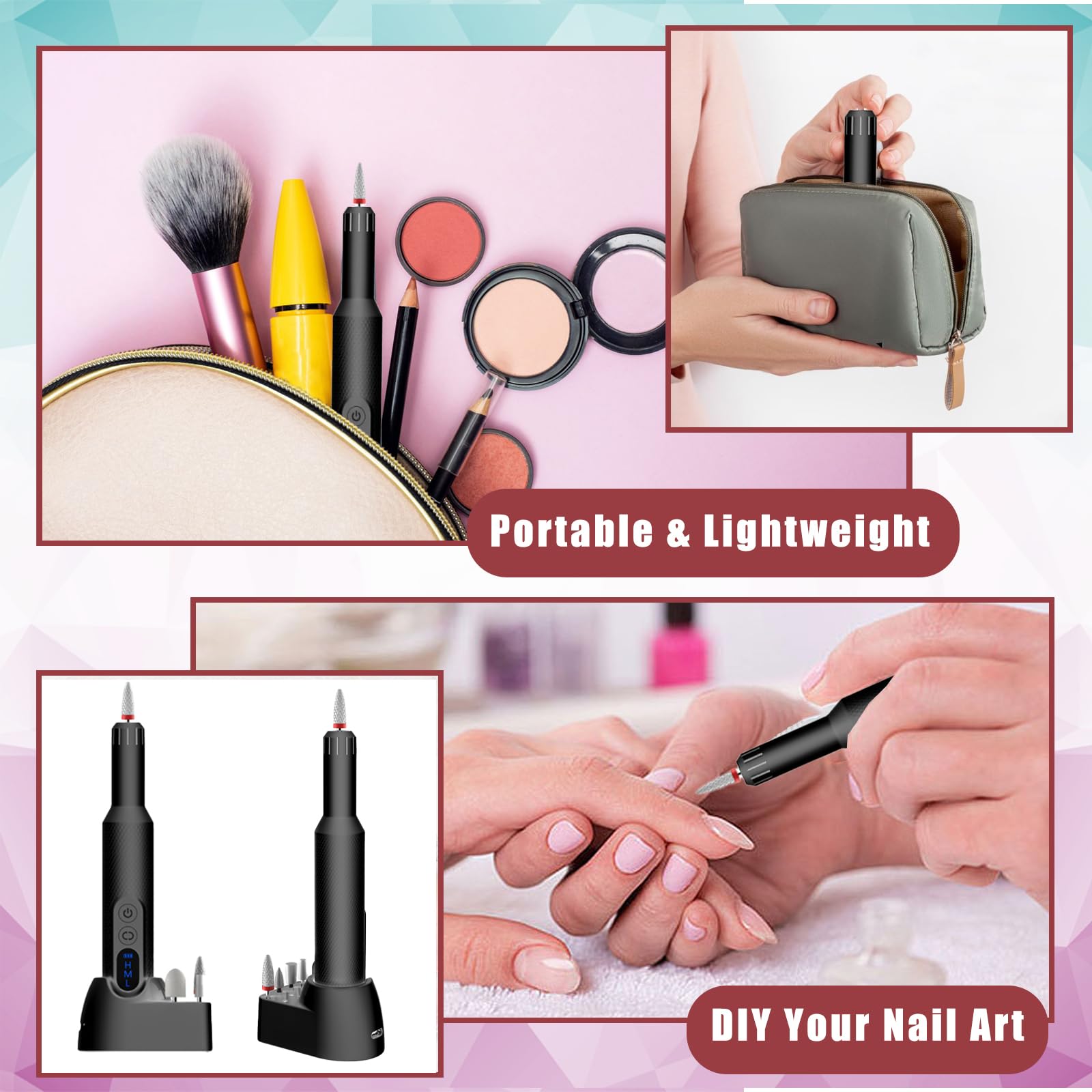 Pinkiou Cordless Electric Nail Drill Kit - 20000 RPM Professional Manicure & Pedicure Set with Wireless Charging Base, 6 Drill Bits & Adjustable Speed - Perfect for Beginners & Home Nail Care